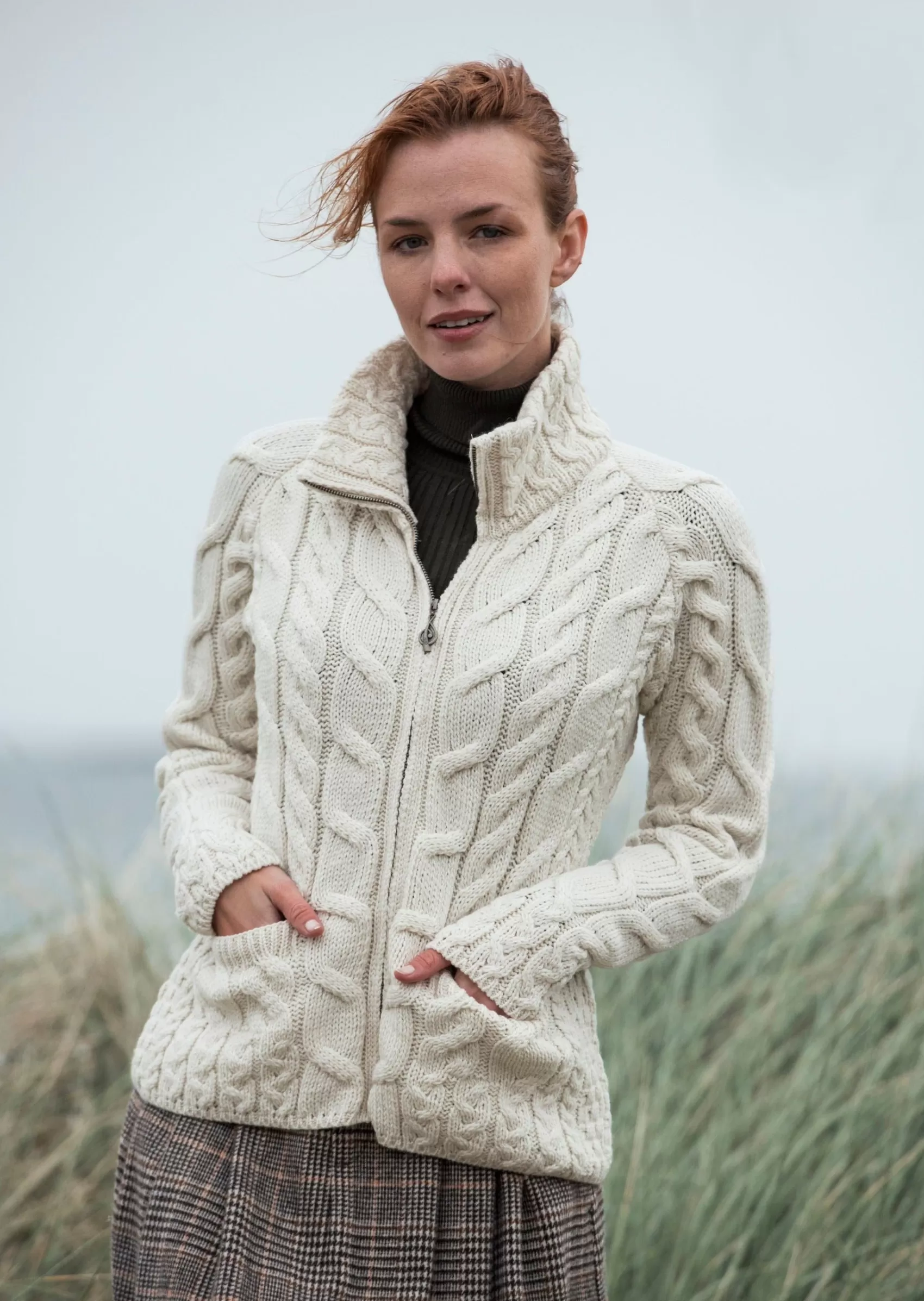 Aran Sweaters | Aran Cardigans^Aran Woollen Mills Aran Full Zip Cardigan | Natural