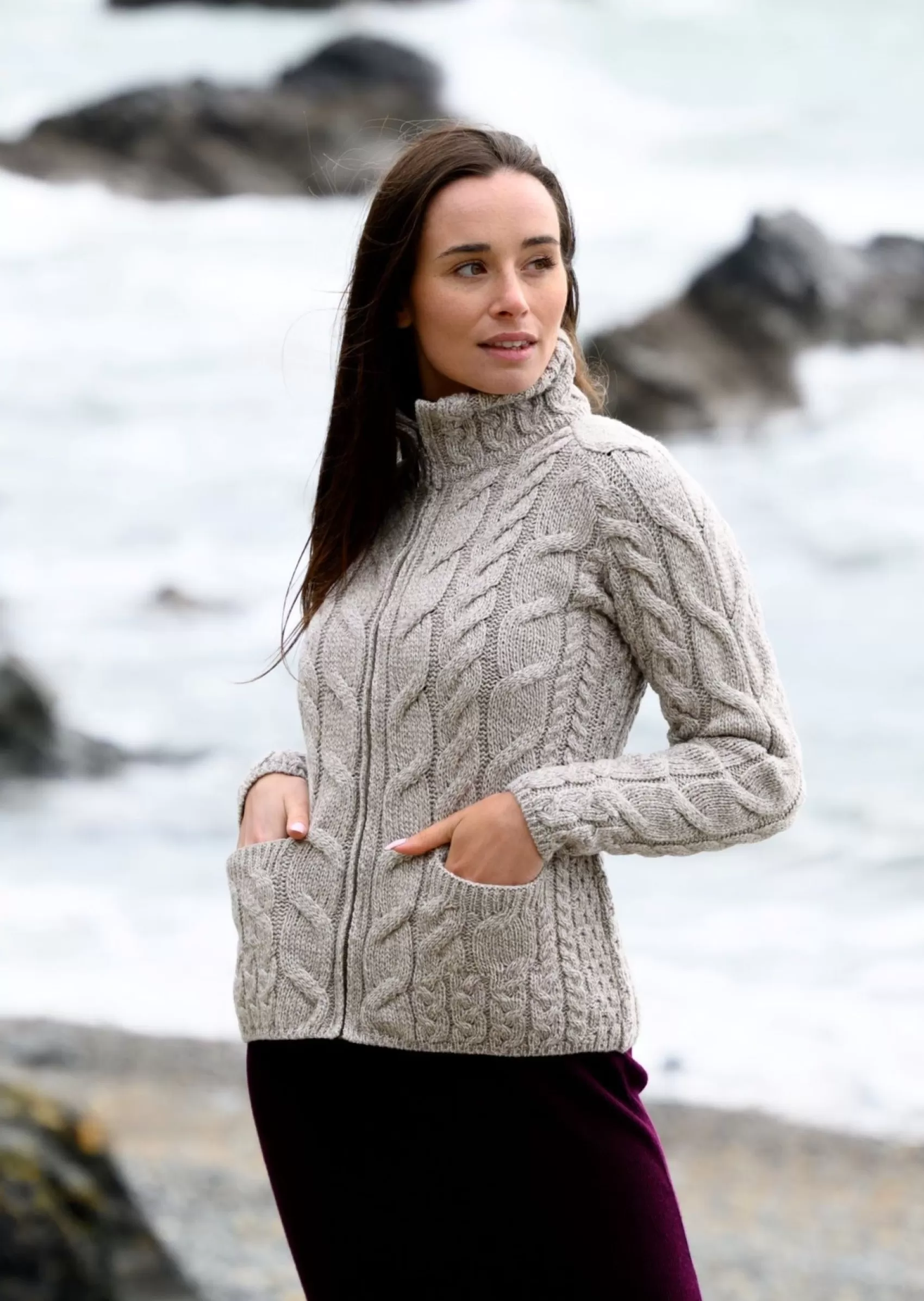 Aran Sweaters | Aran Cardigans^Aran Woollen Mills Aran Full Zip Cardigan | Oatmeal