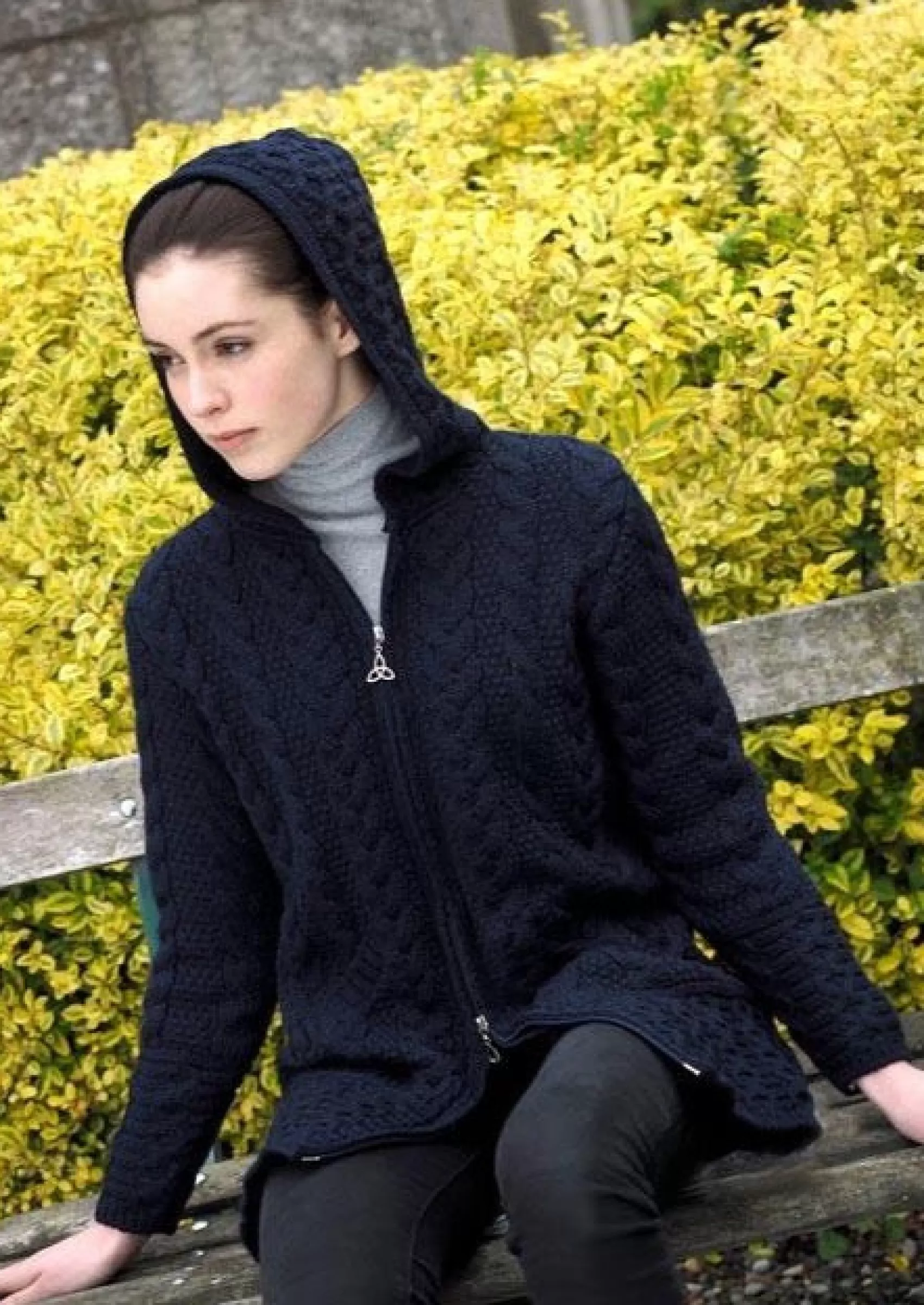 Aran Sweaters | Aran Cardigans^Aran Crafts Aran Galway Cardigan With Celtic Knot Zipper | Navy