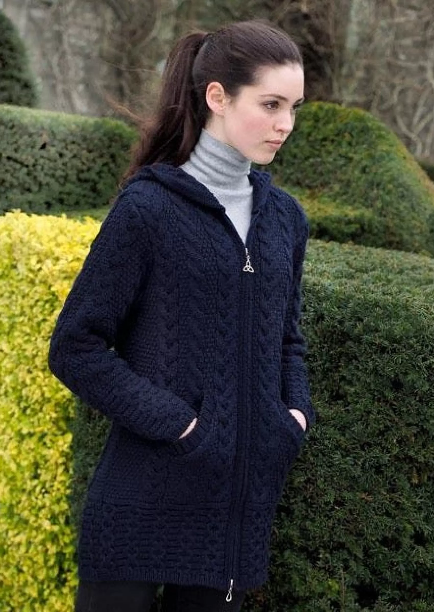 Aran Sweaters | Aran Cardigans^Aran Crafts Aran Galway Cardigan With Celtic Knot Zipper | Navy