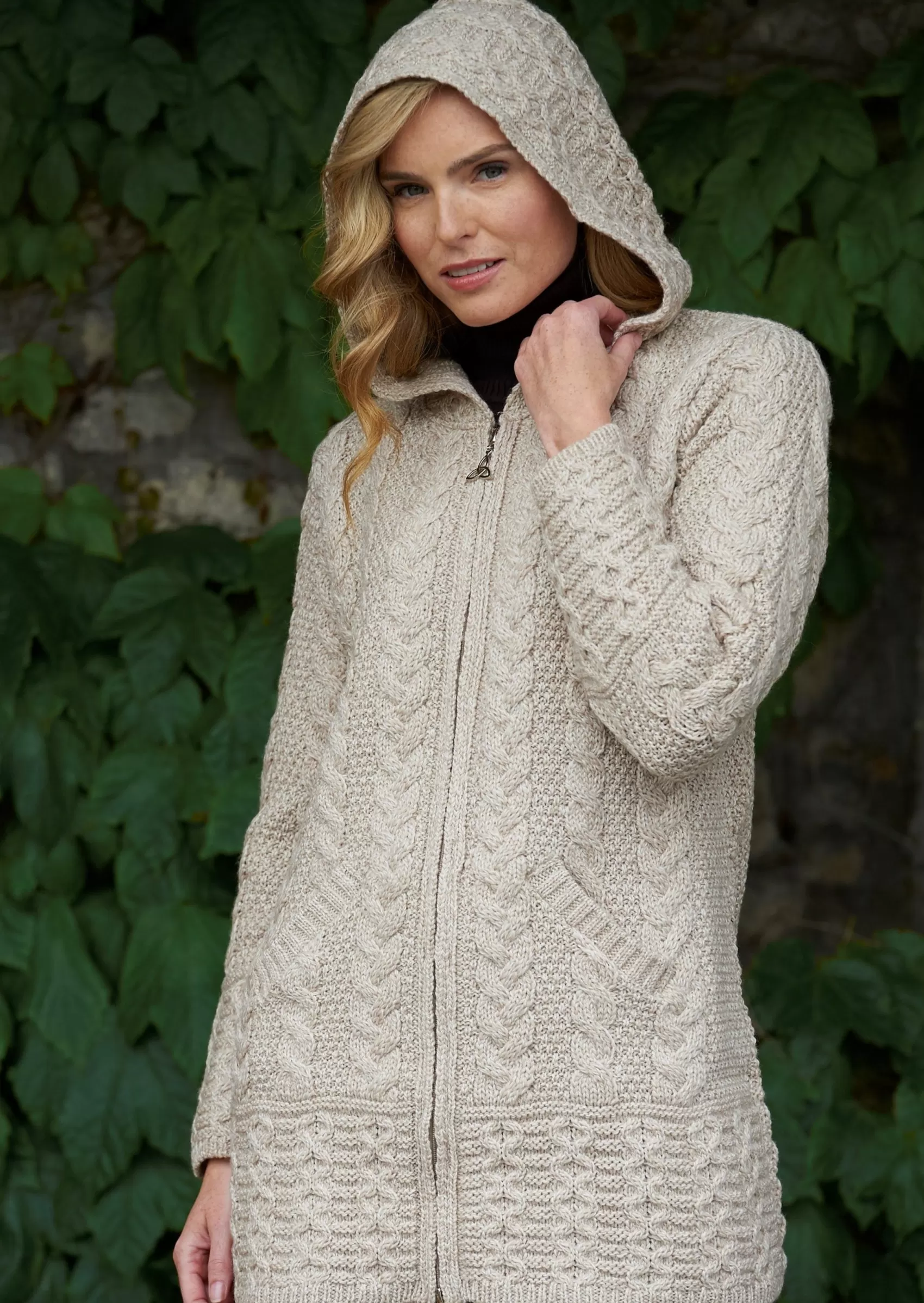 Aran Sweaters | Aran Cardigans^Aran Crafts Aran Galway Cardigan With Celtic Knot Zipper | Oatmeal