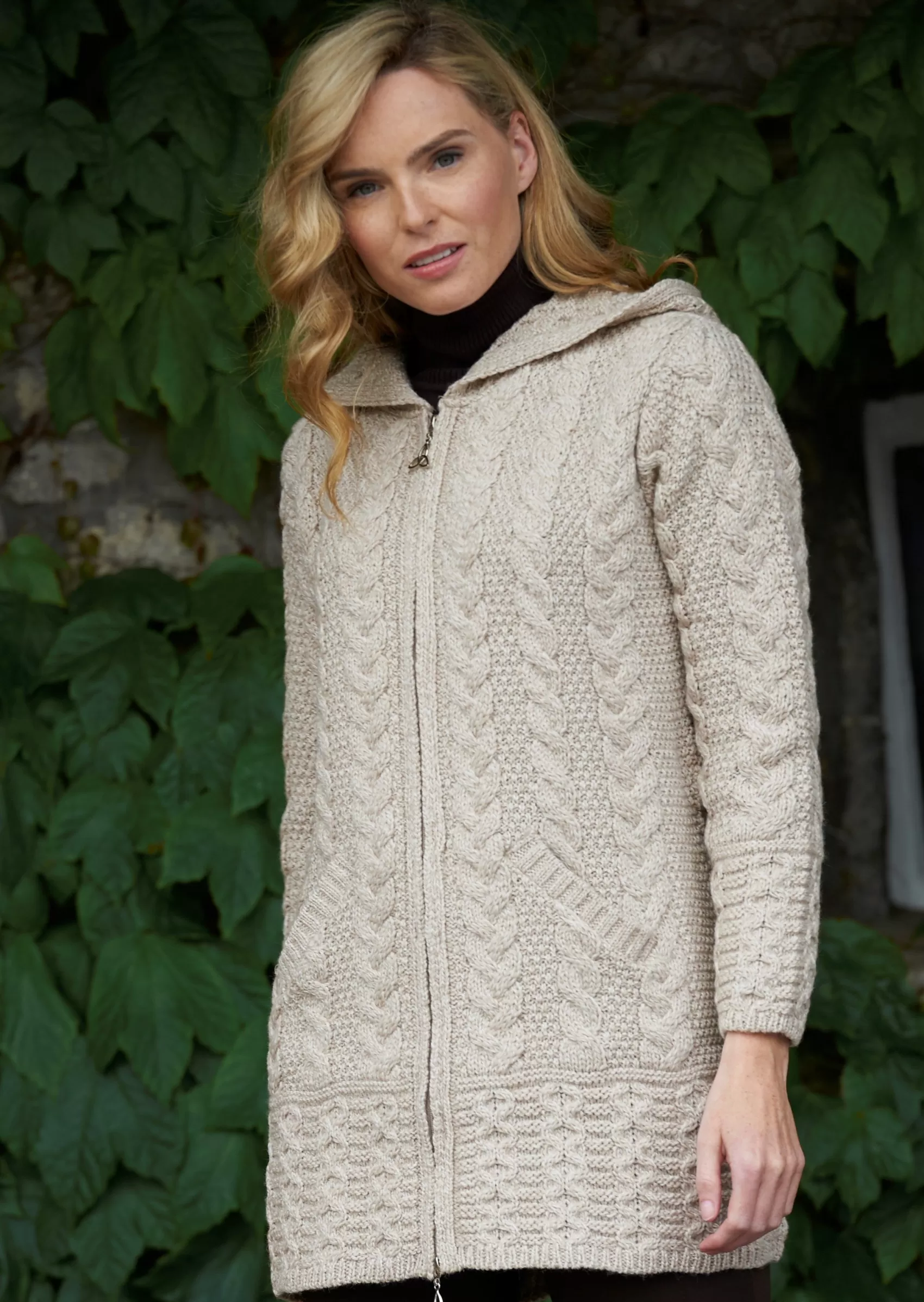 Aran Sweaters | Aran Cardigans^Aran Crafts Aran Galway Cardigan With Celtic Knot Zipper | Oatmeal