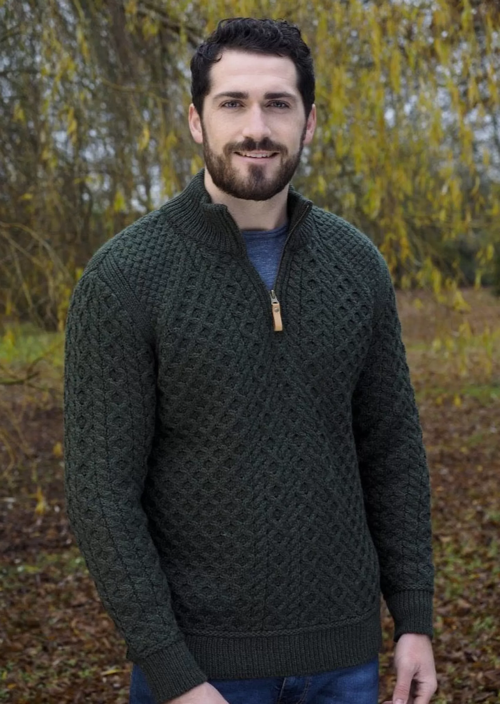 Aran Sweaters^Aran Crafts Aran Half Zip Super Soft Sweater