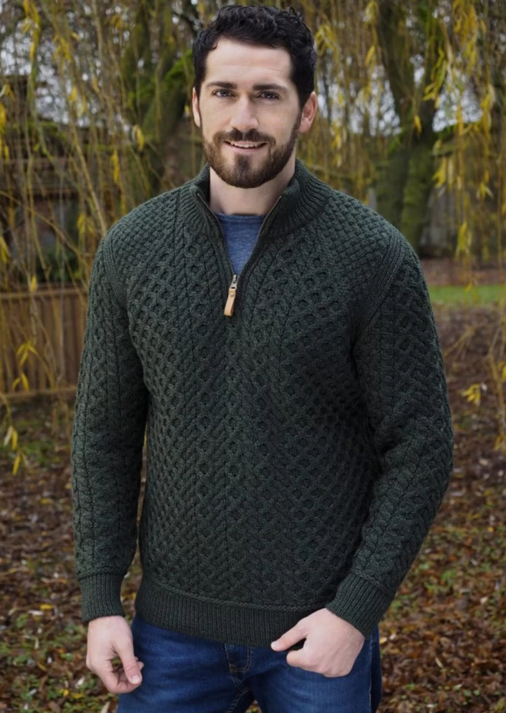 Aran Sweaters^Aran Crafts Aran Half Zip Super Soft Sweater