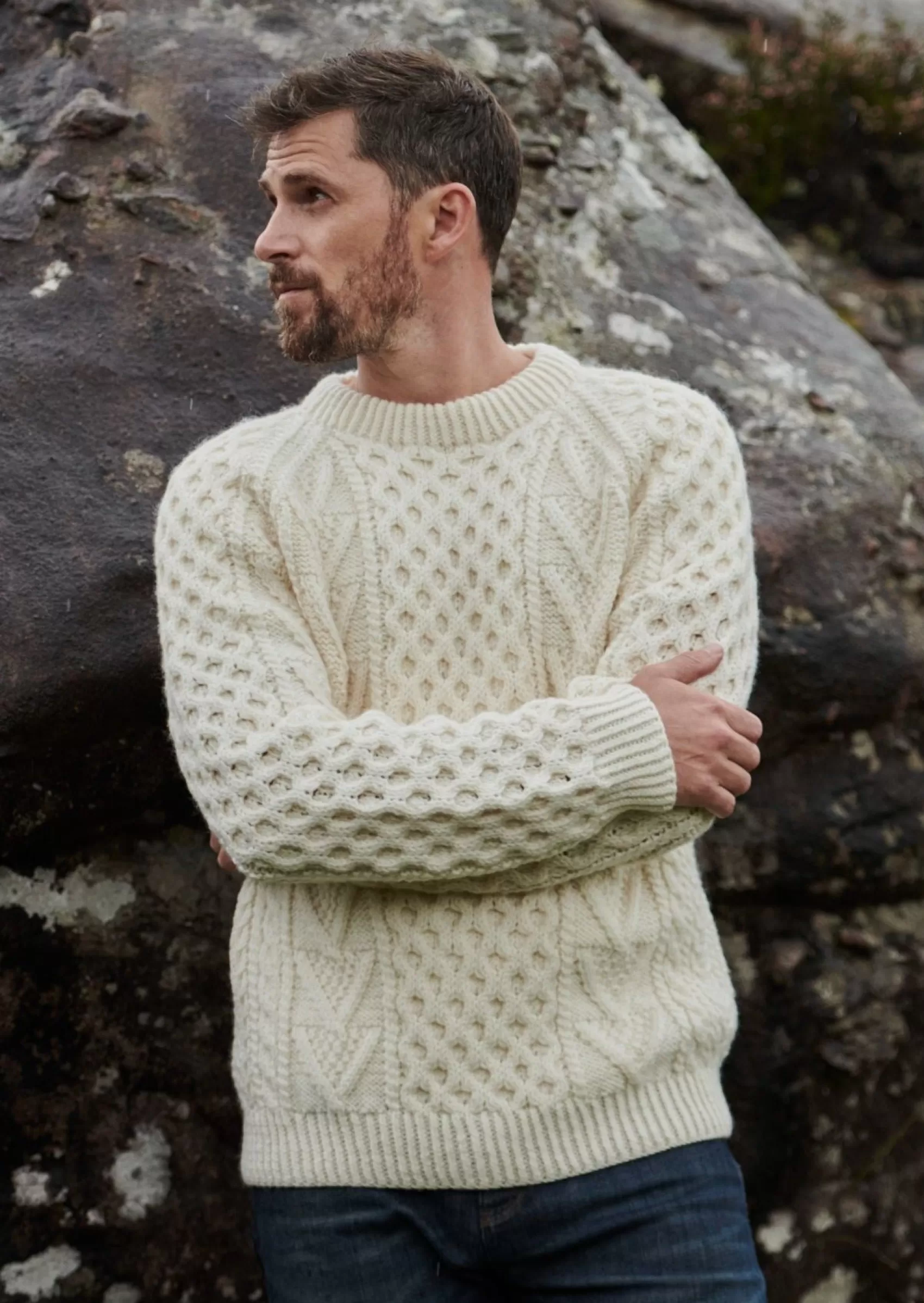 Aran Sweaters | Aran Sweaters^Aran Woollen Mills Aran Handknit Crew Neck Sweater | Natural