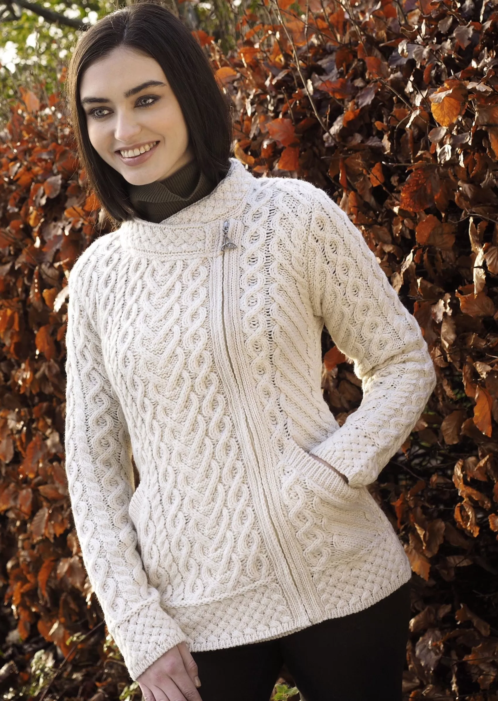 Aran Sweaters | Aran Cardigans^Aran Crafts Aran Heart Design Zip Cardigan | Natural