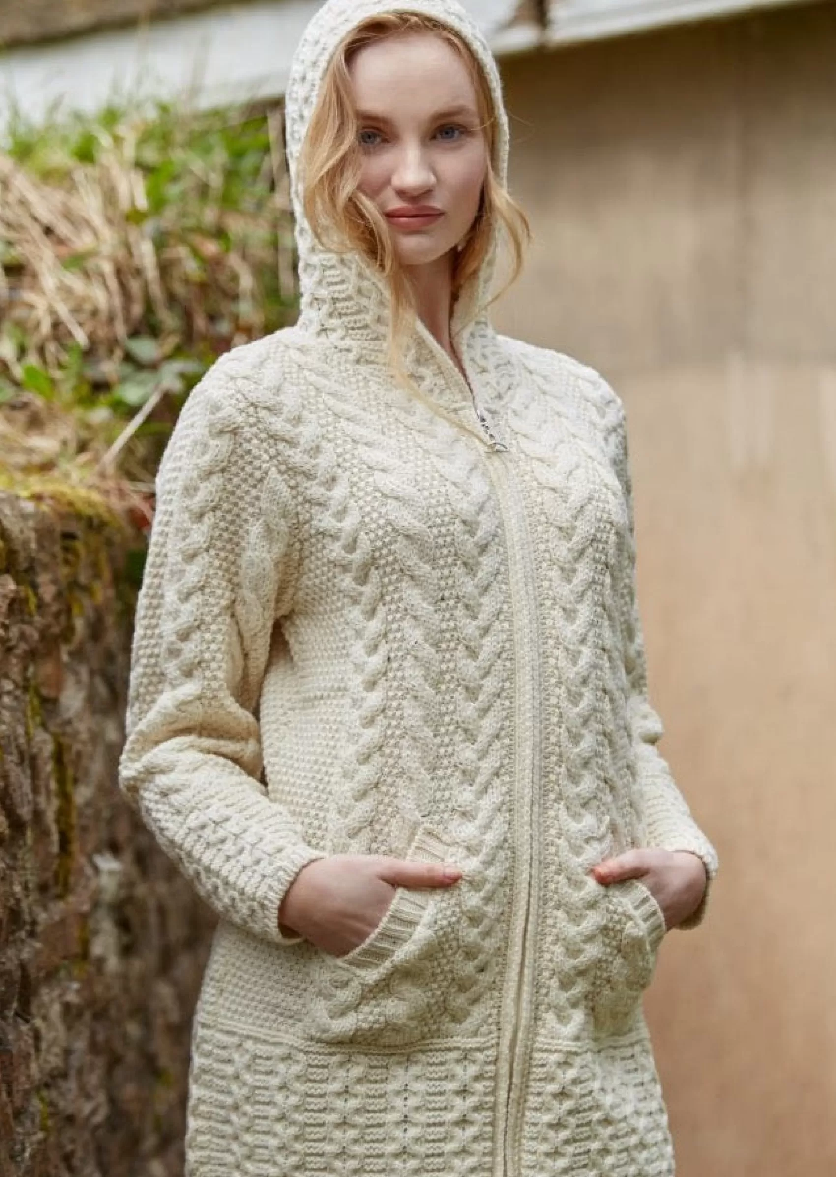 Aran Sweaters | Aran Cardigans^Aran Crafts Aran Hooded Cardigan With Celtic Knot Zipper | Natural