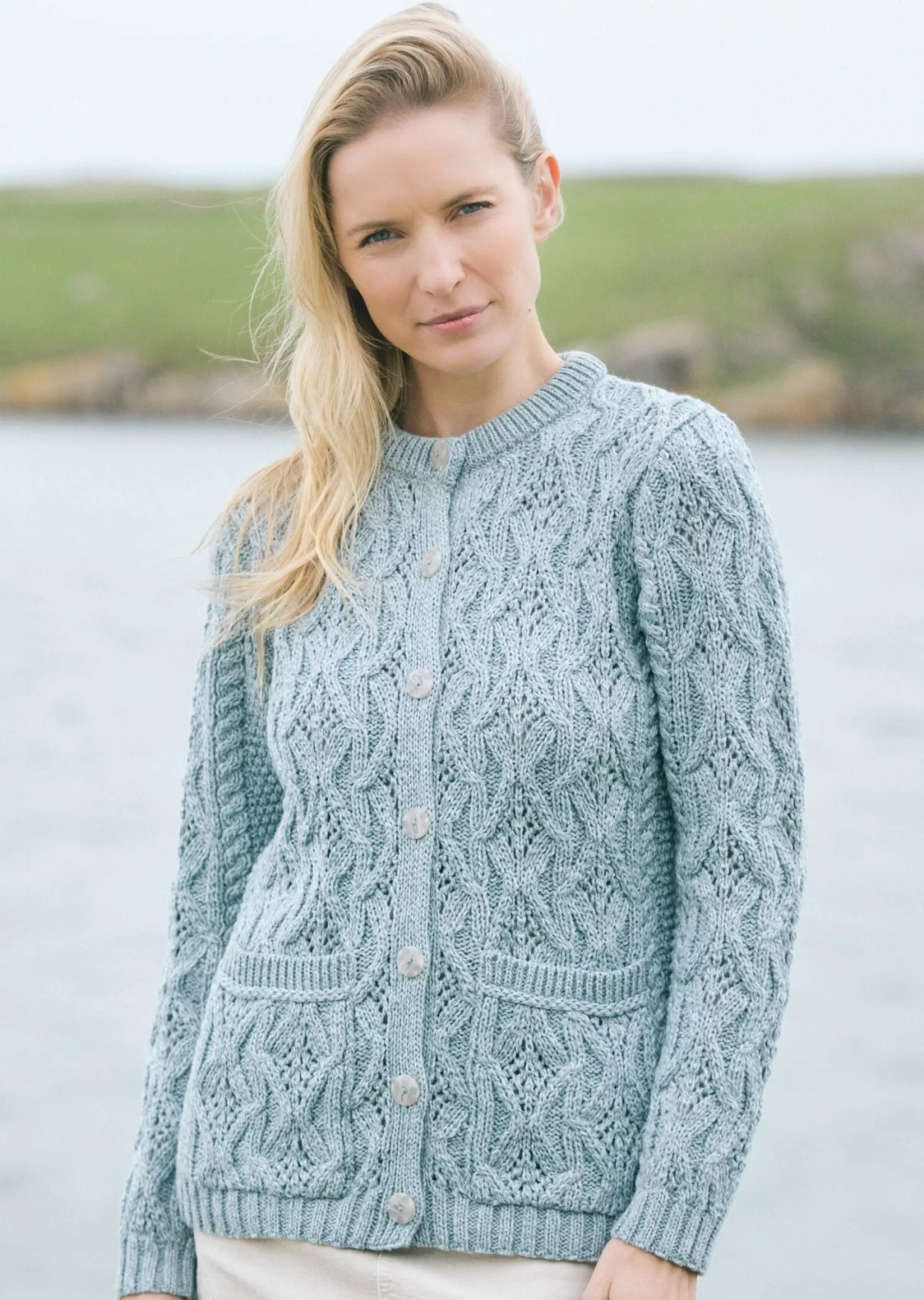 Aran Sweaters | Aran Cardigans^Aran Crafts Aran Lace Style Lumber Cardigan | Mermaid