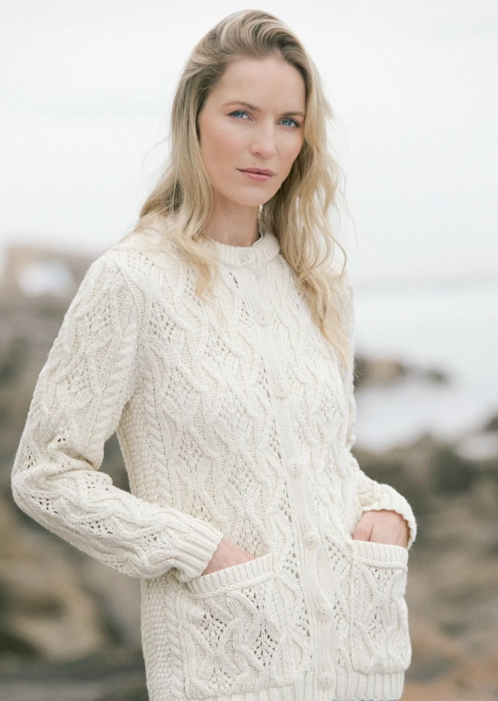 Aran Sweaters | Aran Cardigans^Aran Crafts Aran Lace Style Lumber Cardigan | Natural