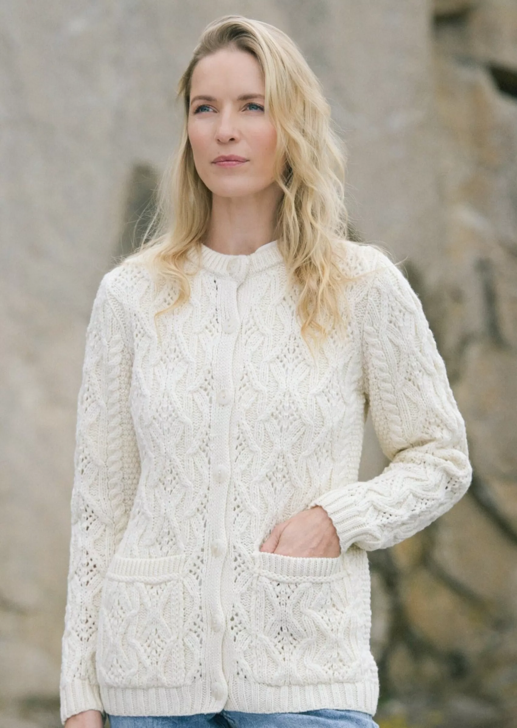 Aran Sweaters | Aran Cardigans^Aran Crafts Aran Lace Style Lumber Cardigan | Natural