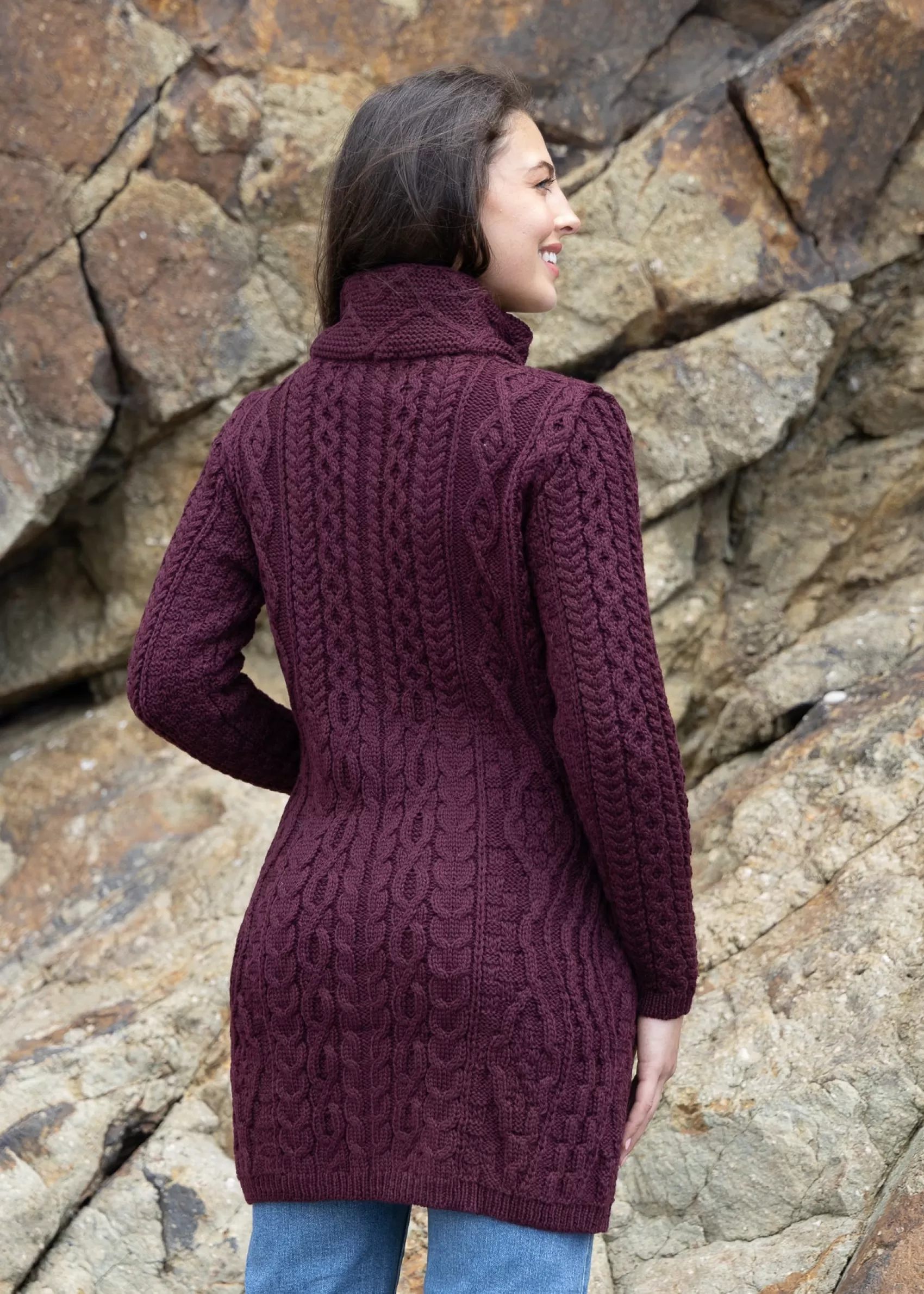 Aran Sweaters | Aran Cardigans^Original Aran Company Aran Long Fitted Coat | Burgundy