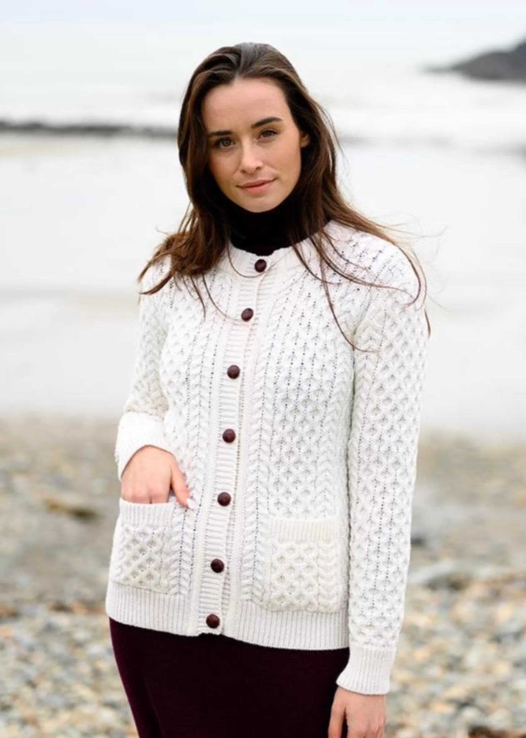 Aran Sweaters | Aran Cardigans^Original Aran Company Aran Lumber Cardigan | Natural