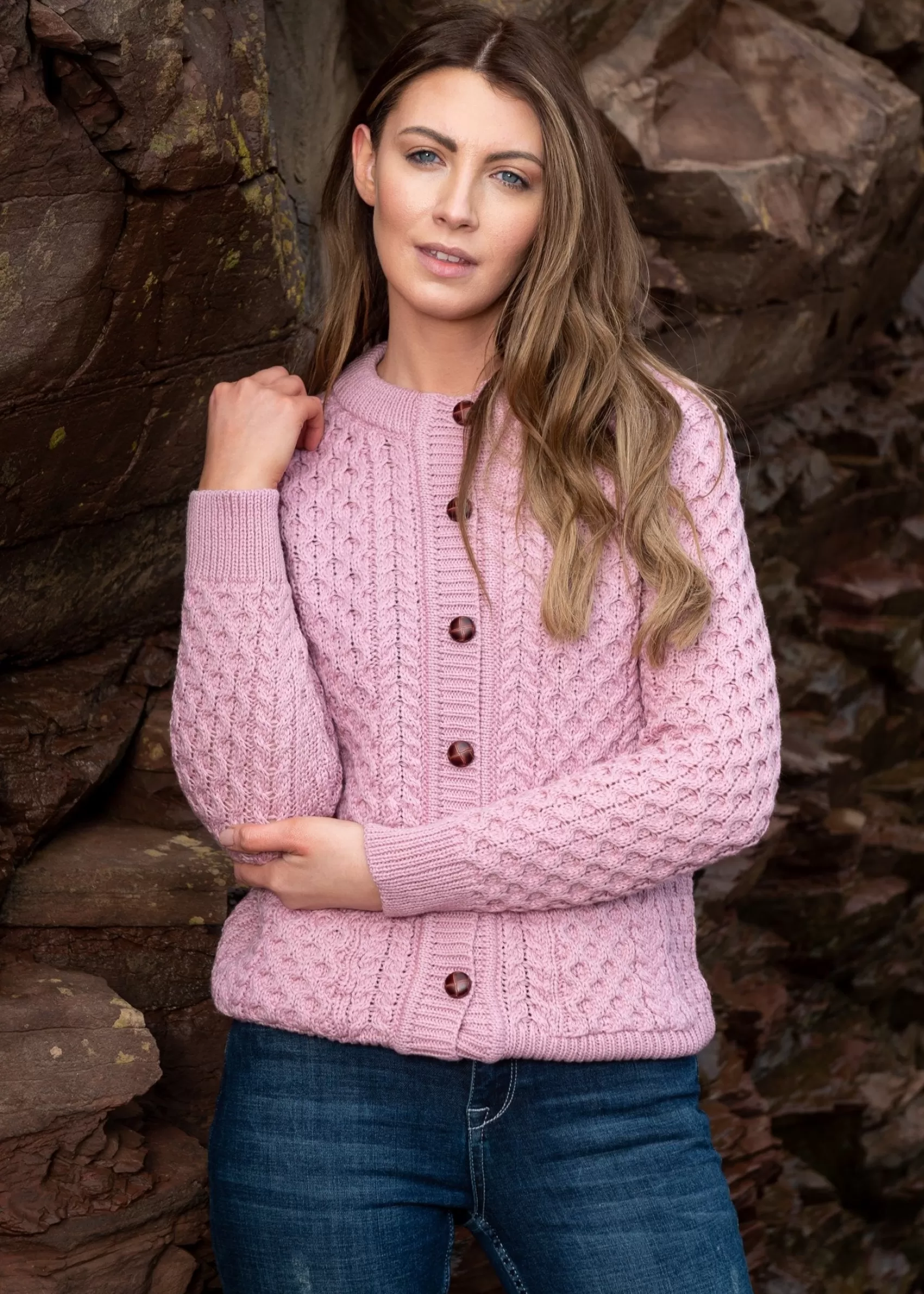 Aran Sweaters | Aran Cardigans^Original Aran Company Aran Lumber Cardigan | Pink