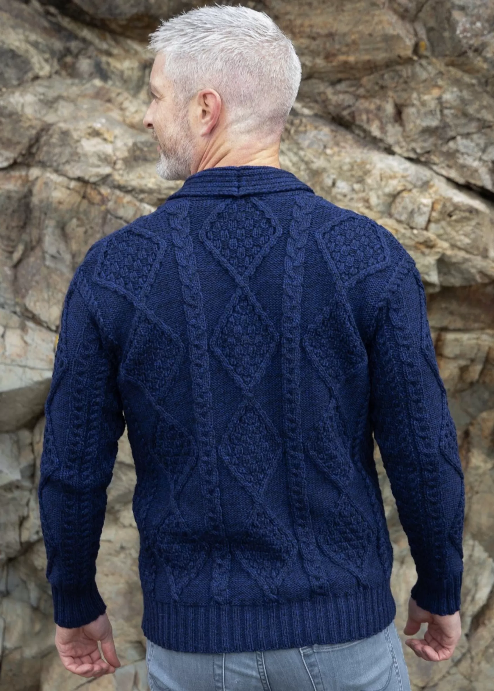 Aran Sweaters | Aran Cardigans^Original Aran Company Aran Men's Shawl Button Cardigan | Blue