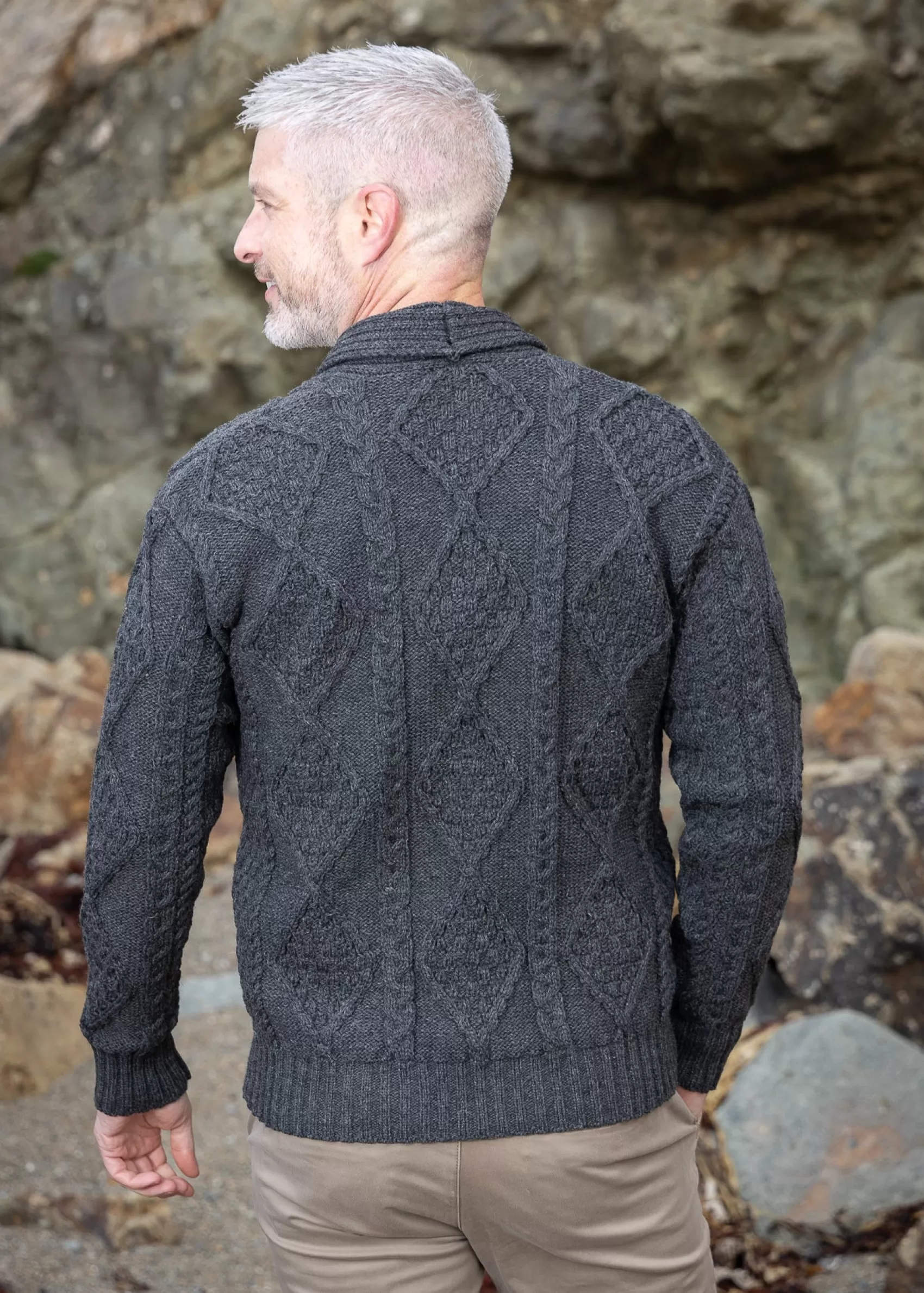 Aran Sweaters | Aran Cardigans^Original Aran Company Aran Men's Shawl Button Cardigan | Charcoal