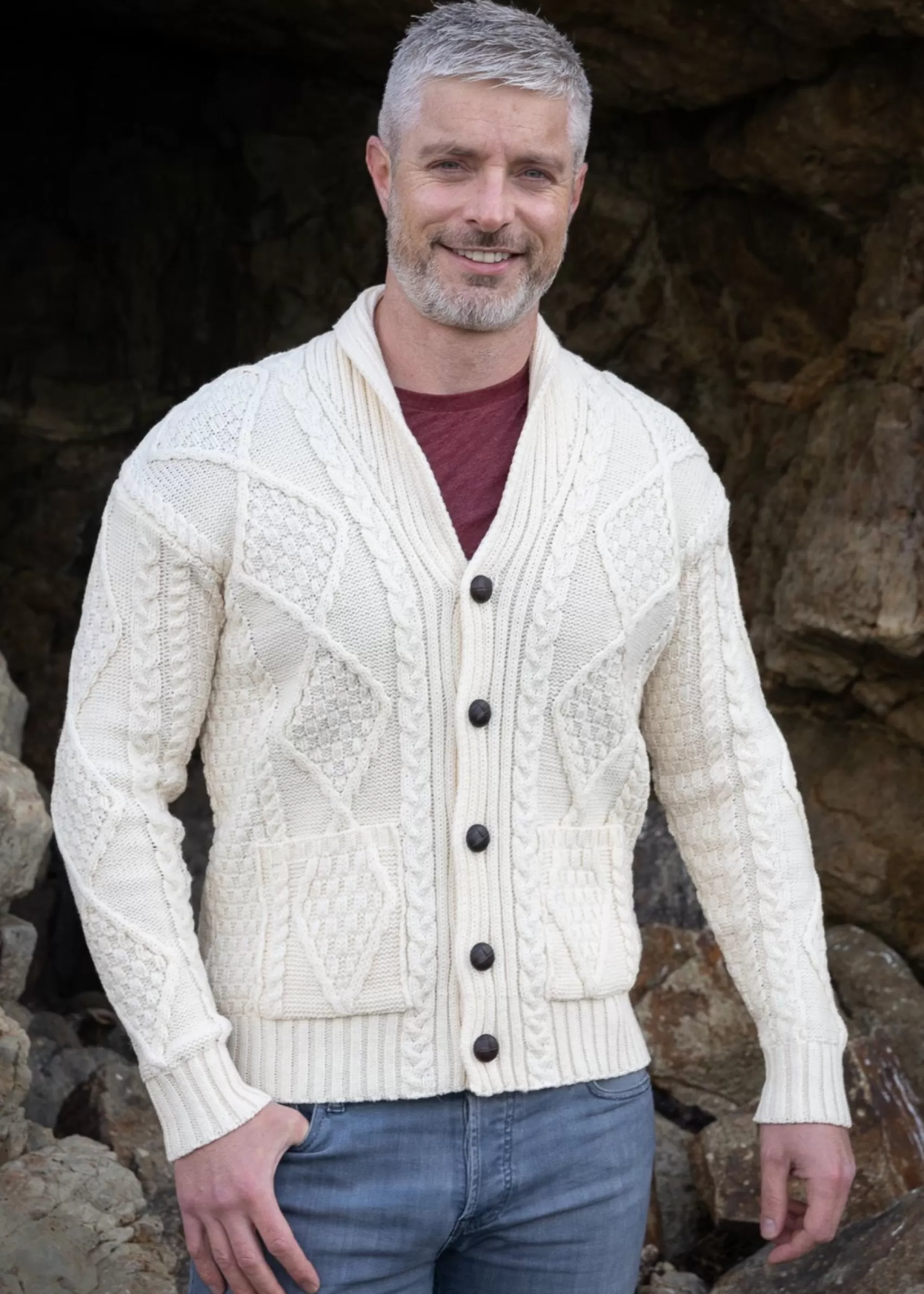 Aran Sweaters | Aran Cardigans^Original Aran Company Aran Men's Shawl Button Cardigan | Natural