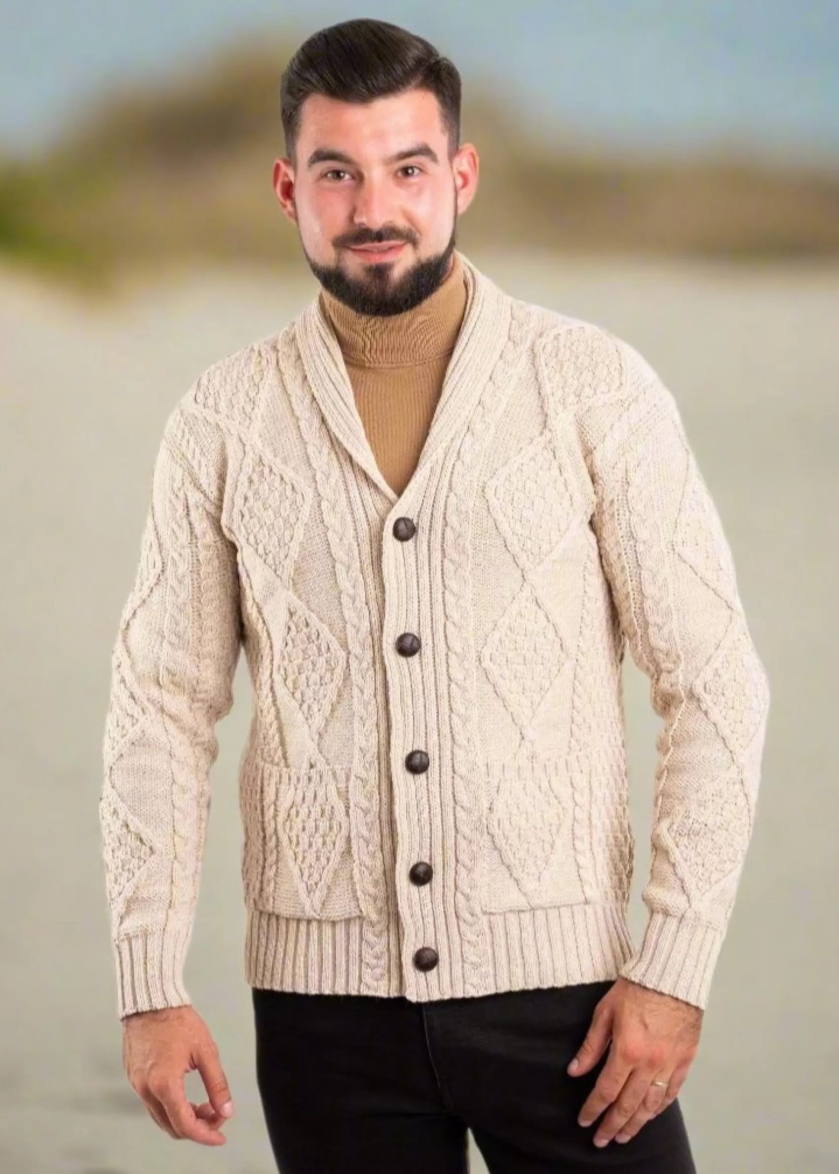 Aran Sweaters | Aran Cardigans^Original Aran Company Aran Men's Shawl Button Cardigan | Oatmeal