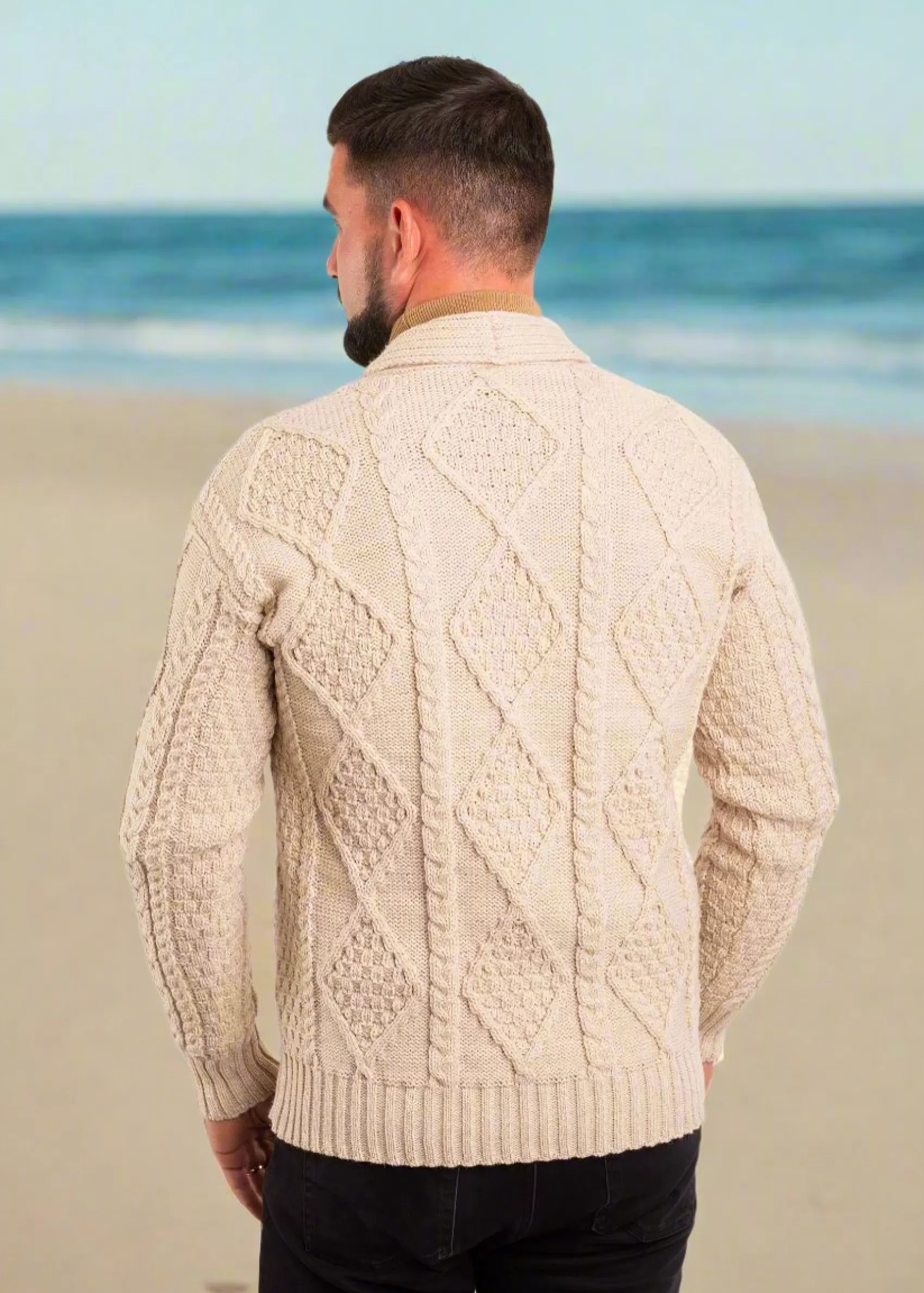 Aran Sweaters | Aran Cardigans^Original Aran Company Aran Men's Shawl Button Cardigan | Oatmeal