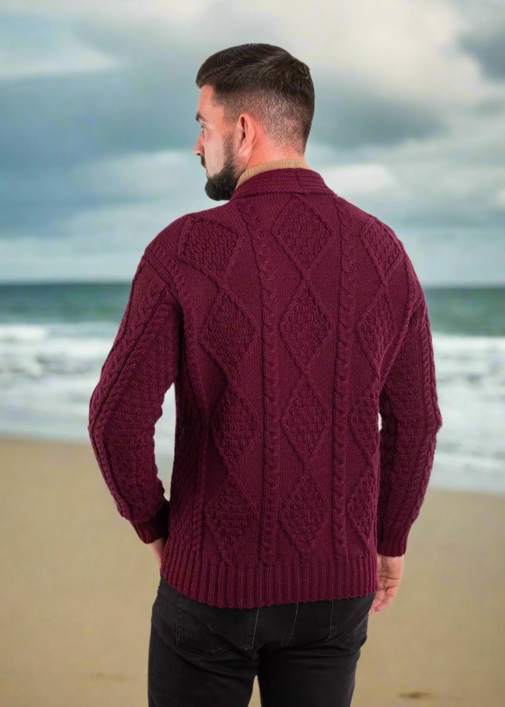 Aran Sweaters | Aran Cardigans^Original Aran Company Aran Men's Shawl Button Cardigan | Wine