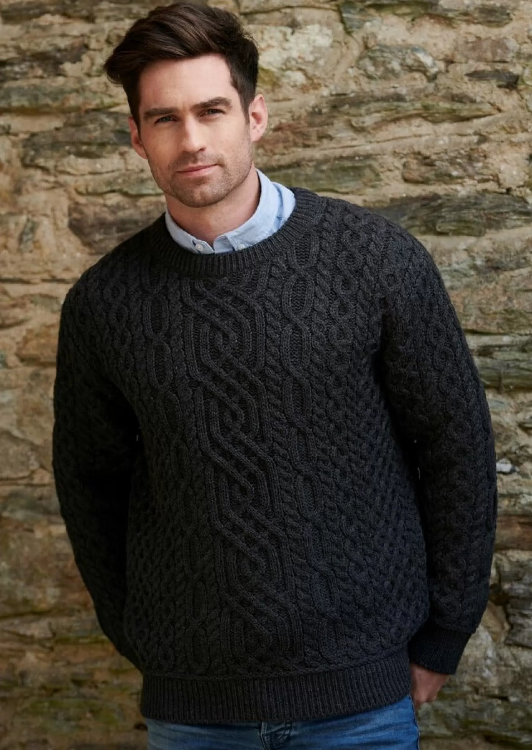 Aran Sweaters^Aran Crafts Aran Men's Super Soft Sweater | Charcoal