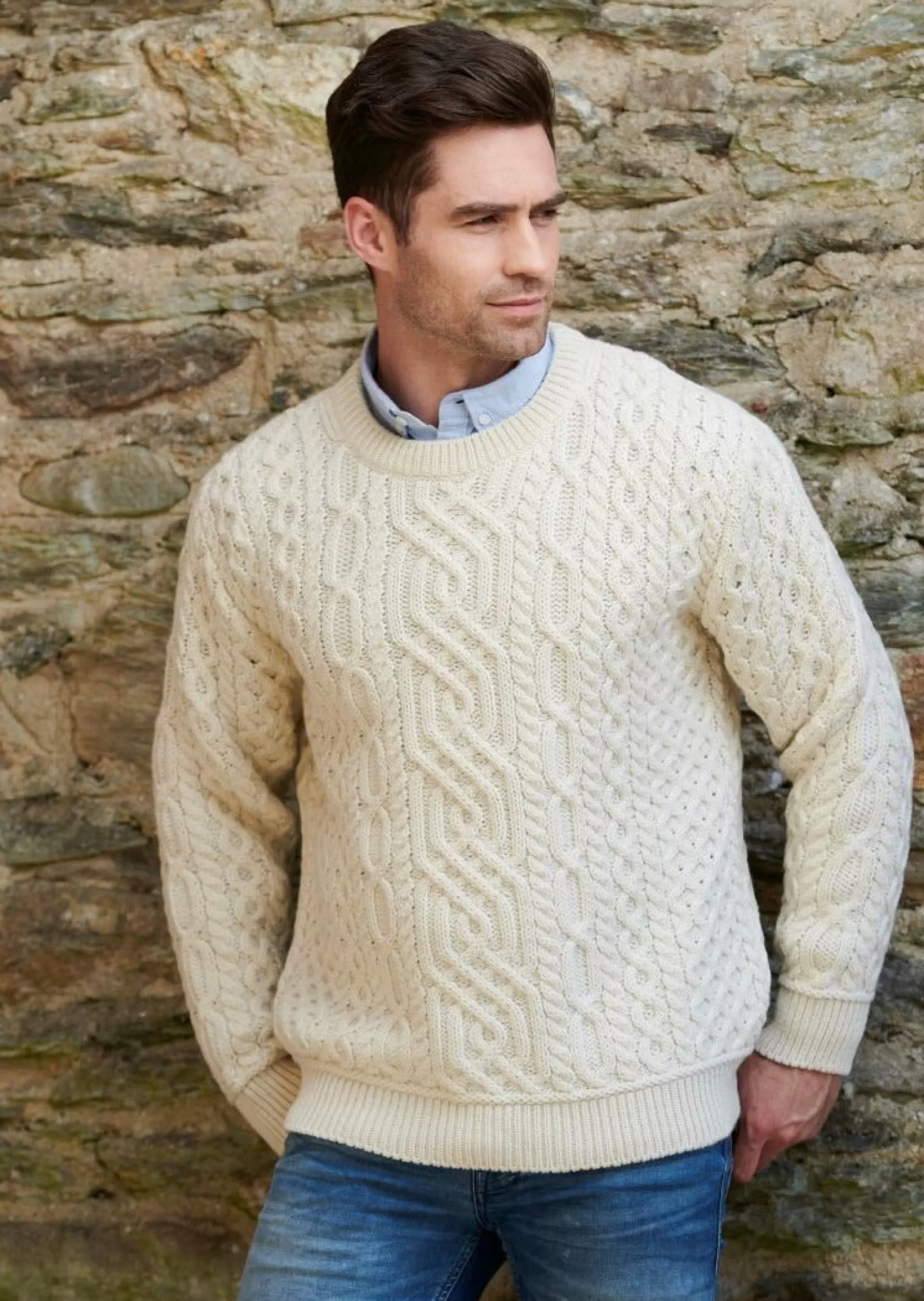 Aran Sweaters^Aran Crafts Aran Men's Super Soft Sweater | Natural