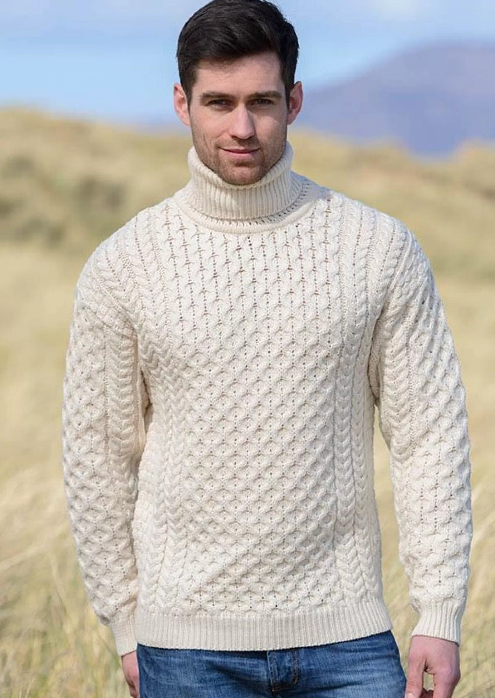 Aran Sweaters | Aran Sweaters^Aran Crafts Aran Merino Polo Neck Sweater | Natural