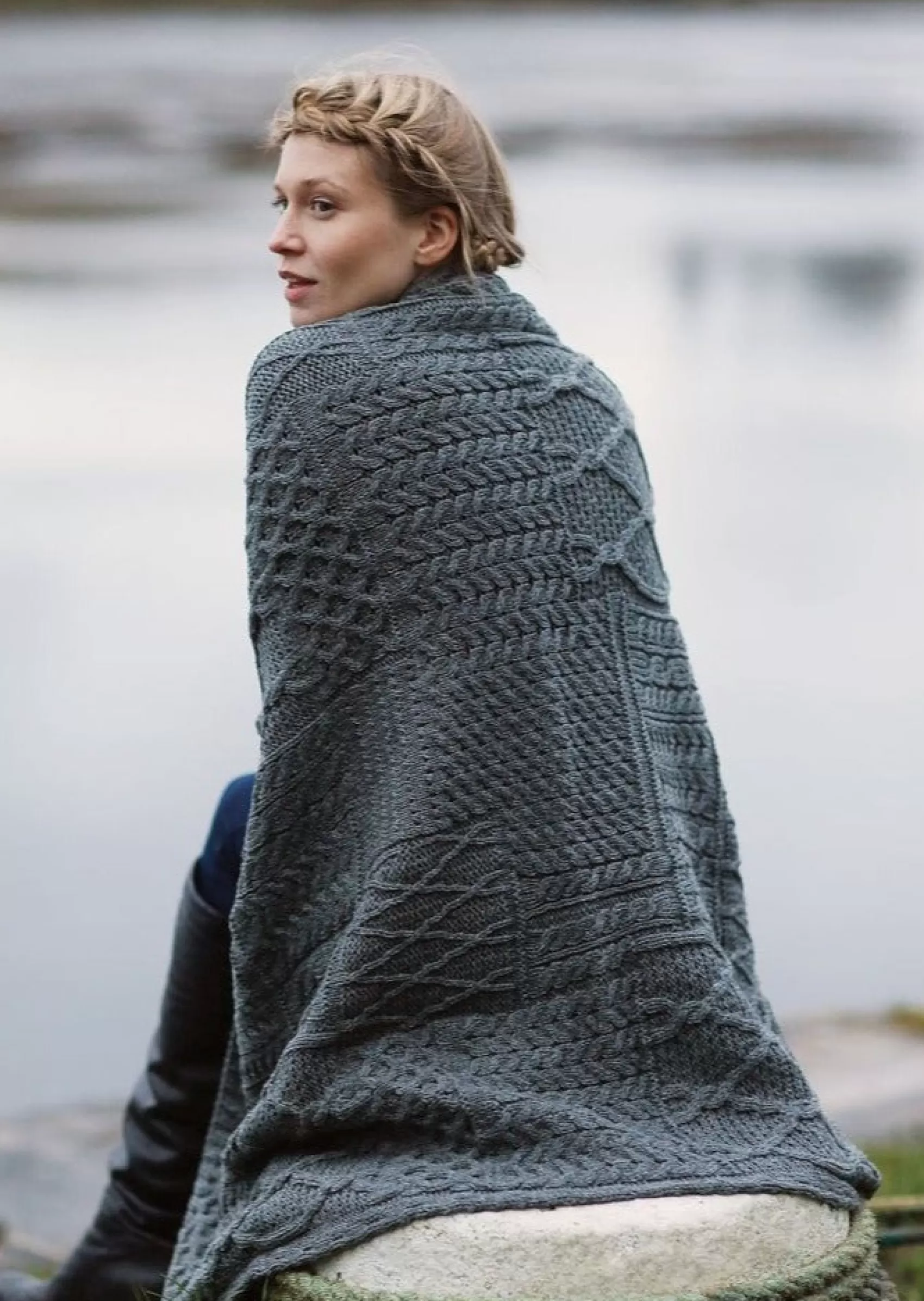 Blankets & Throws | Wool Blankets^Aran Woollen Mills Aran Patchwork Blanket | Charcoal