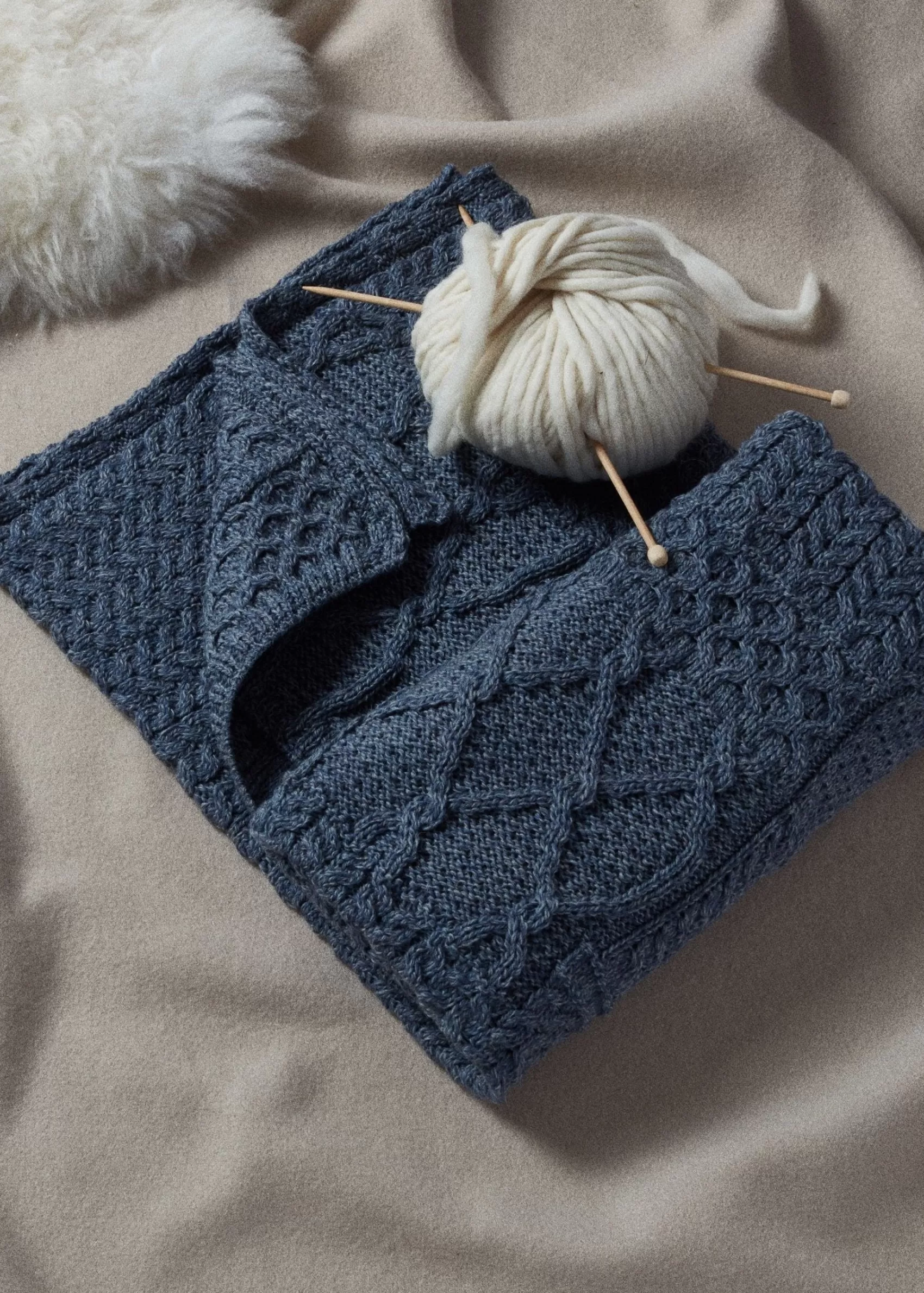 Blankets & Throws | Wool Blankets^Aran Woollen Mills Aran Patchwork Blanket | Denim