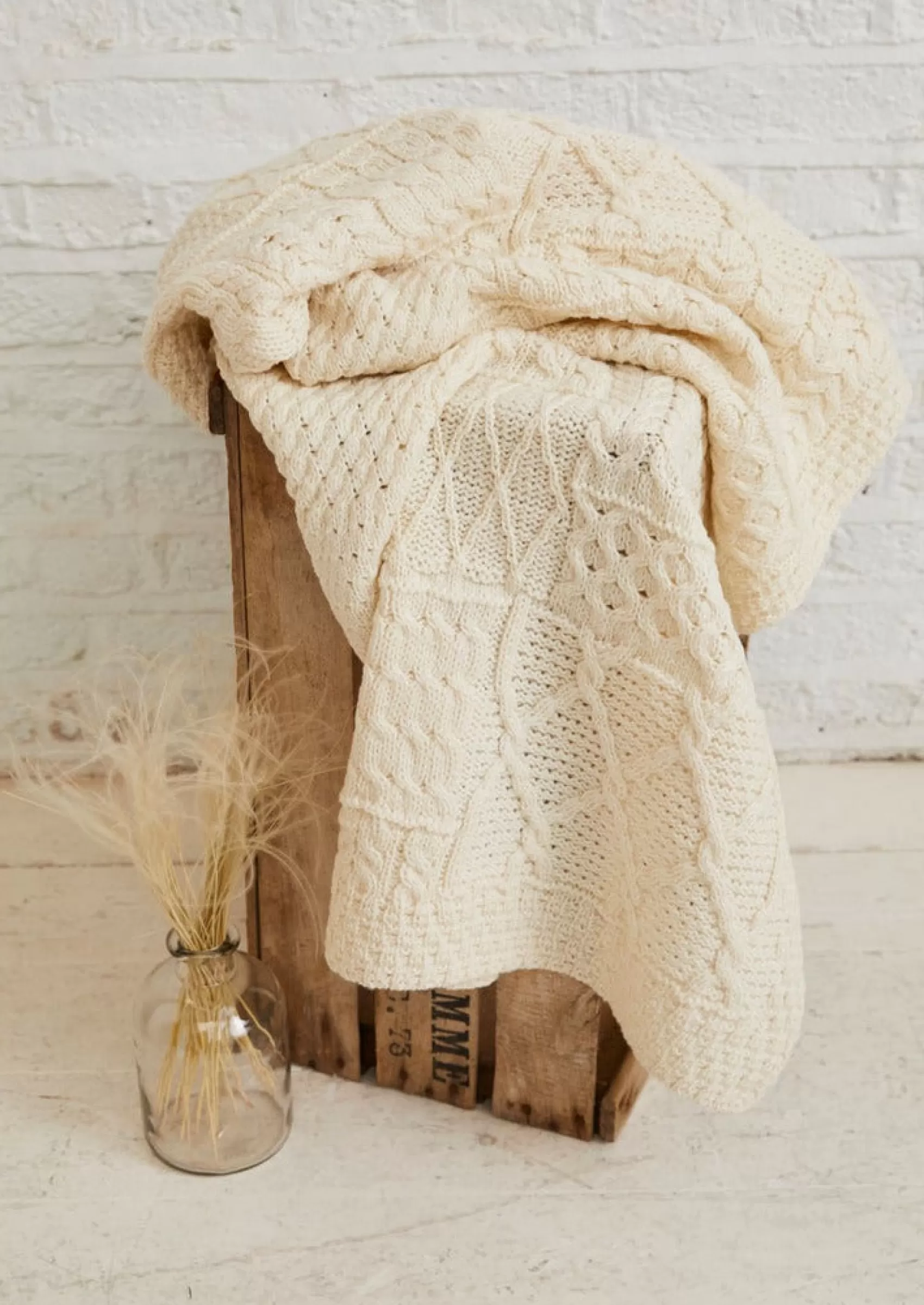 Blankets & Throws | Wool Blankets^Aran Woollen Mills Aran Patchwork Blanket | Natural