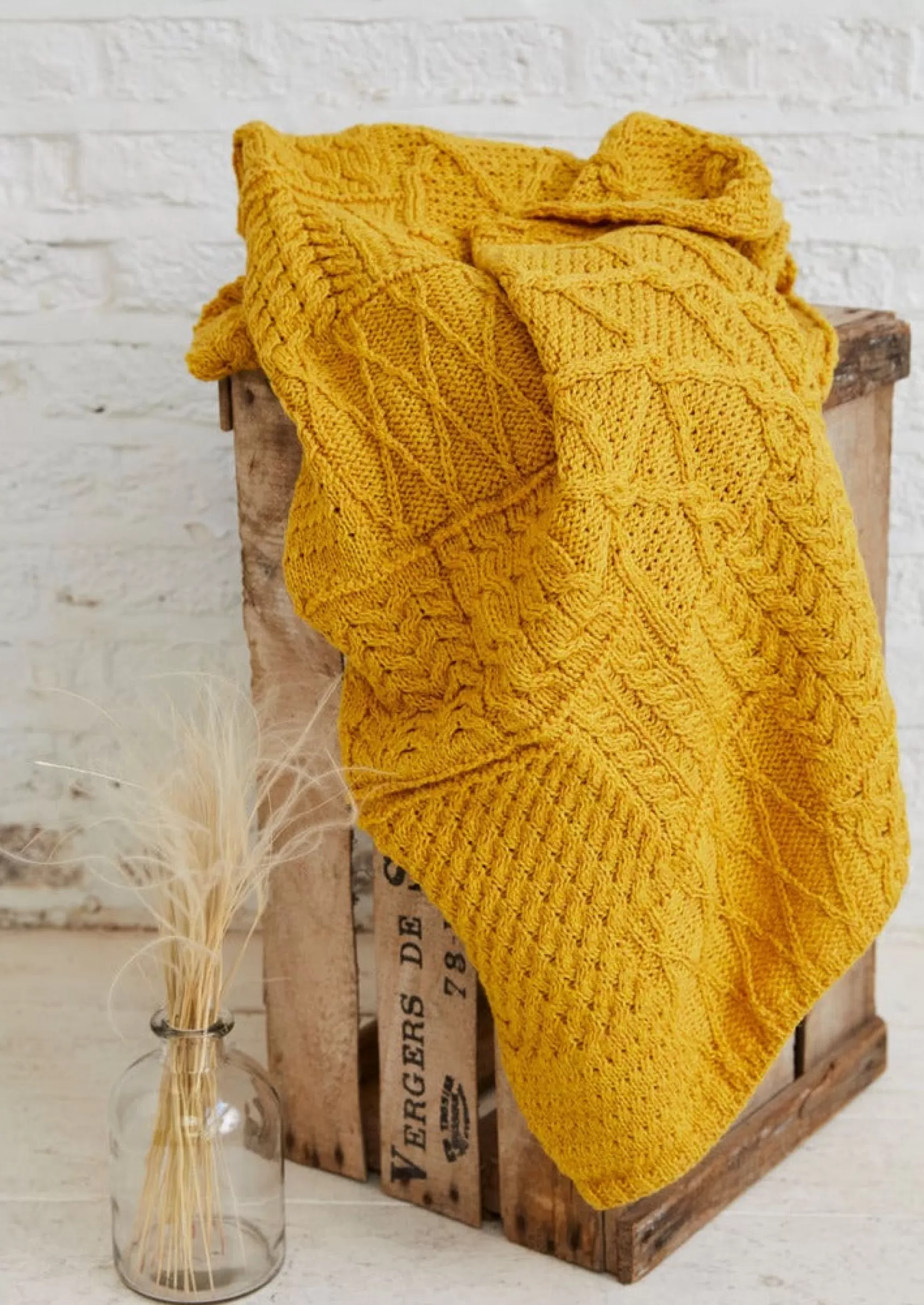 Blankets & Throws | Wool Blankets^Aran Woollen Mills Aran Patchwork Blanket | Sunflower