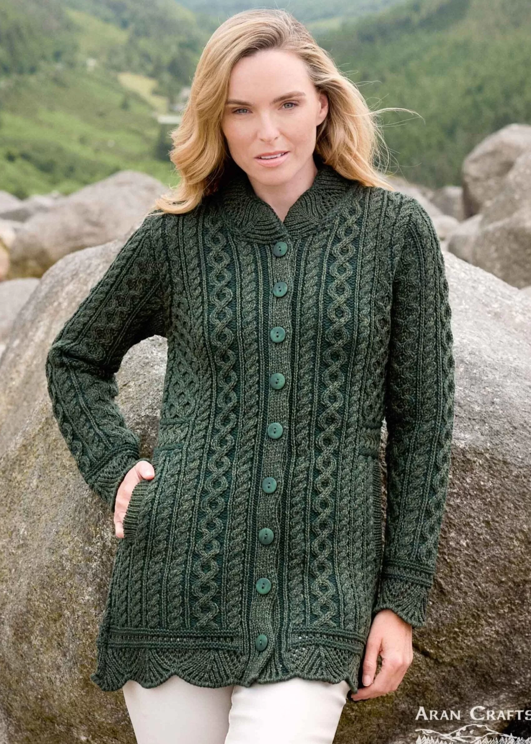 Aran Sweaters | Aran Cardigans^Aran Crafts Aran Plated Scallop Jacket | Green