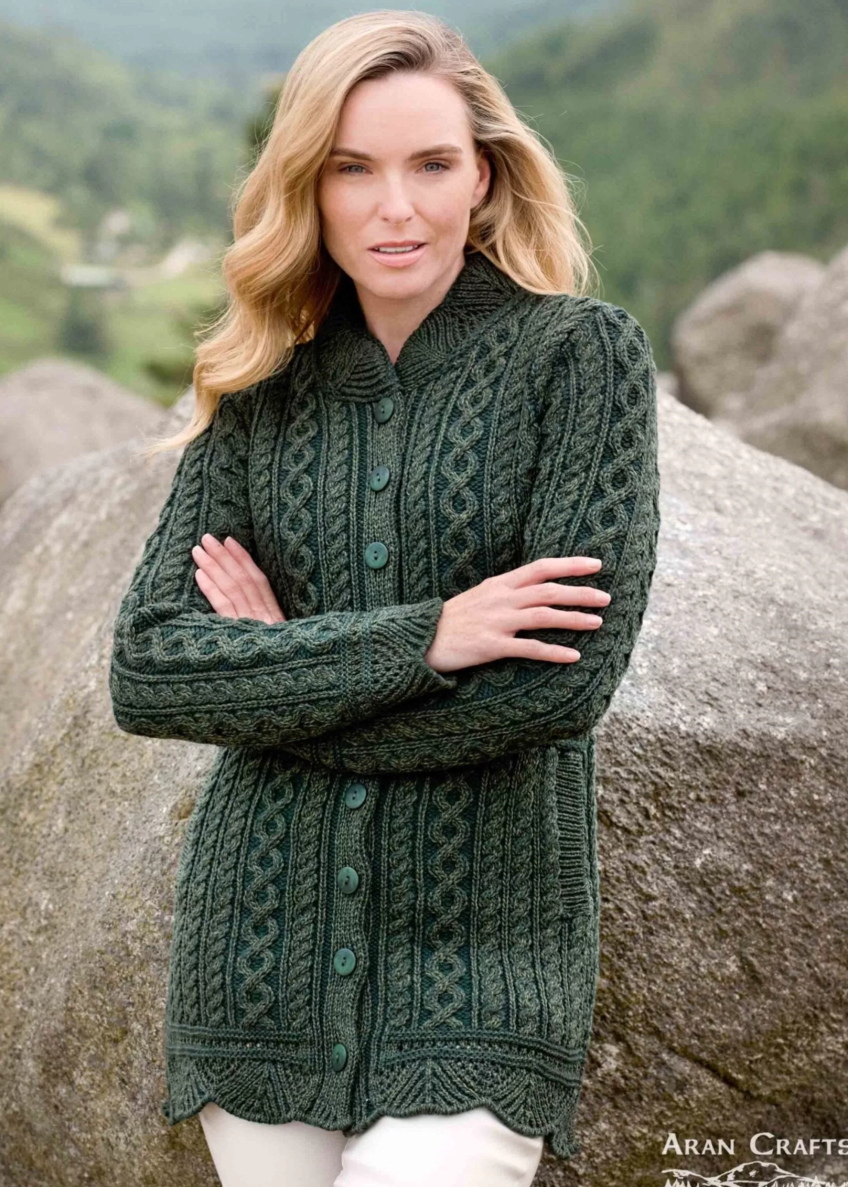 Aran Sweaters | Aran Cardigans^Aran Crafts Aran Plated Scallop Jacket | Green