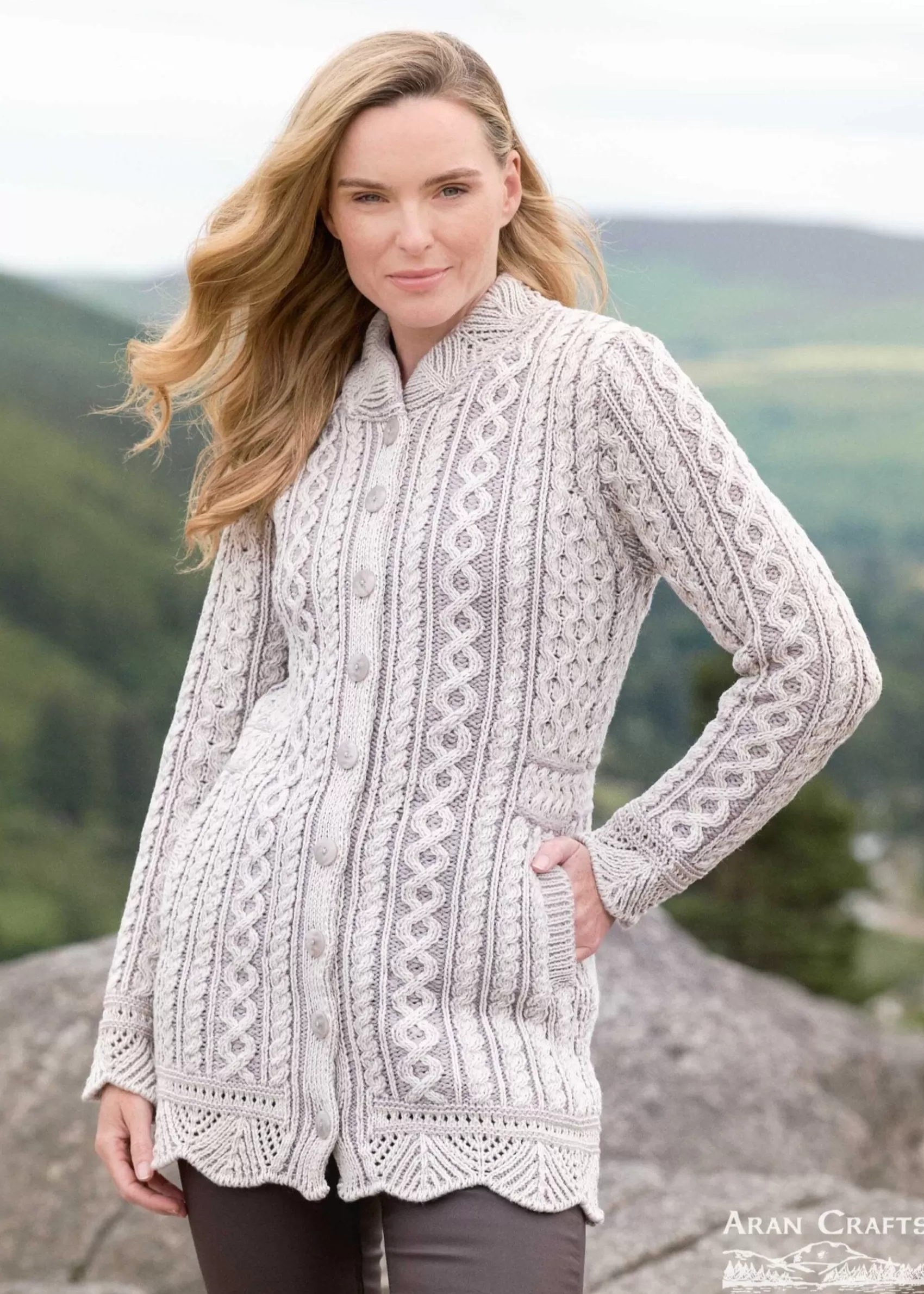 Aran Sweaters | Aran Cardigans^Aran Crafts Aran Plated Scallop Jacket | Stone