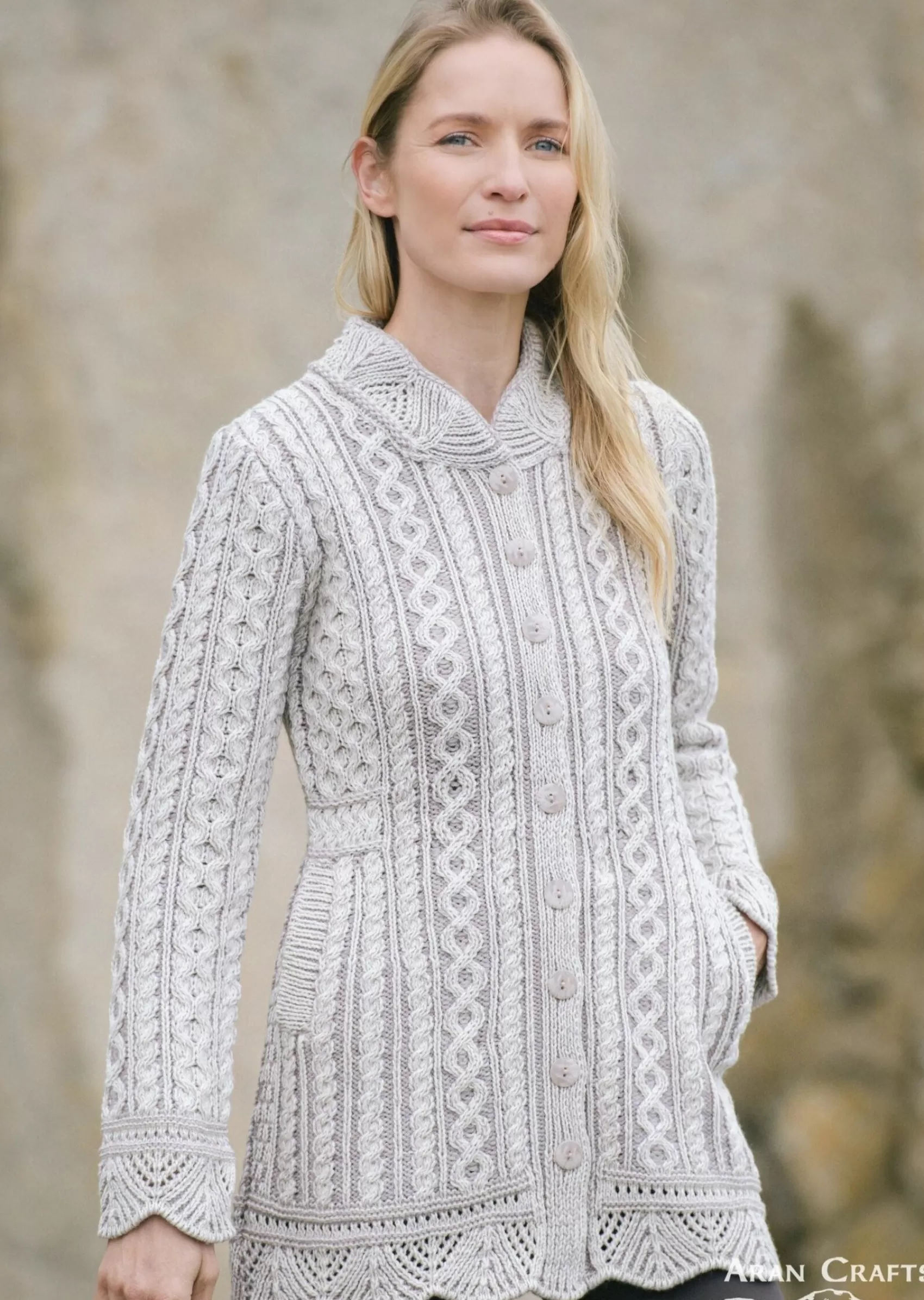 Aran Sweaters | Aran Cardigans^Aran Crafts Aran Plated Scallop Jacket | Stone