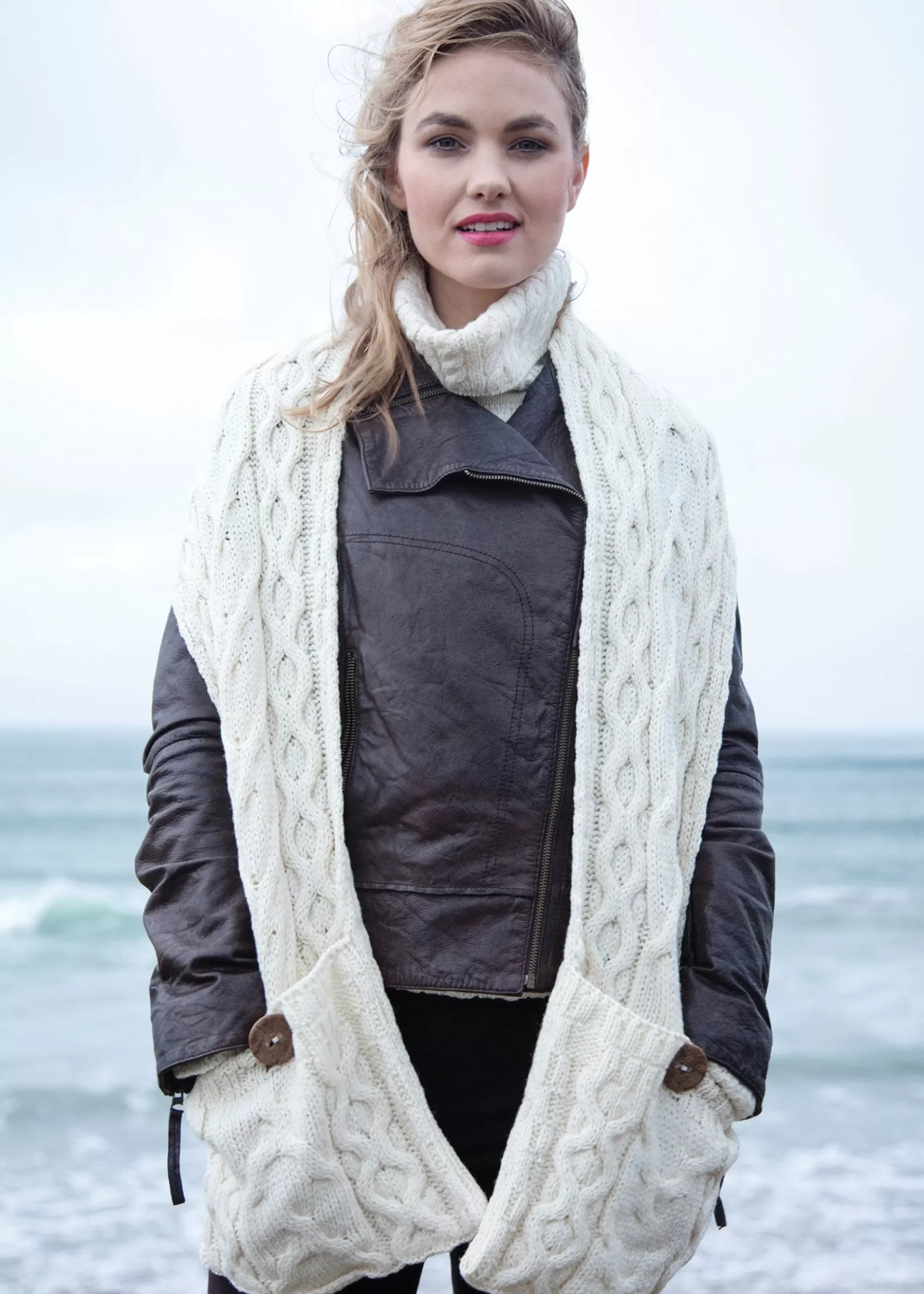 Scarves^Aran Woollen Mills Aran Pocket Scarf | Natural