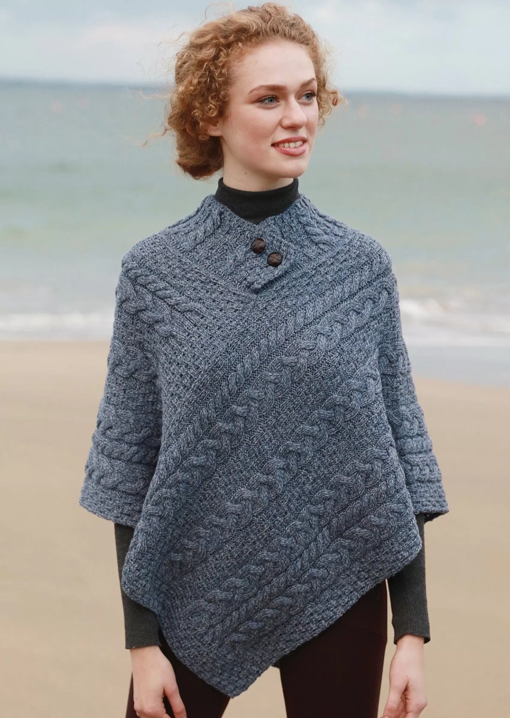 Ponchos / Capes / Shawls^Aran Woollen Mills Aran Poncho | Denim