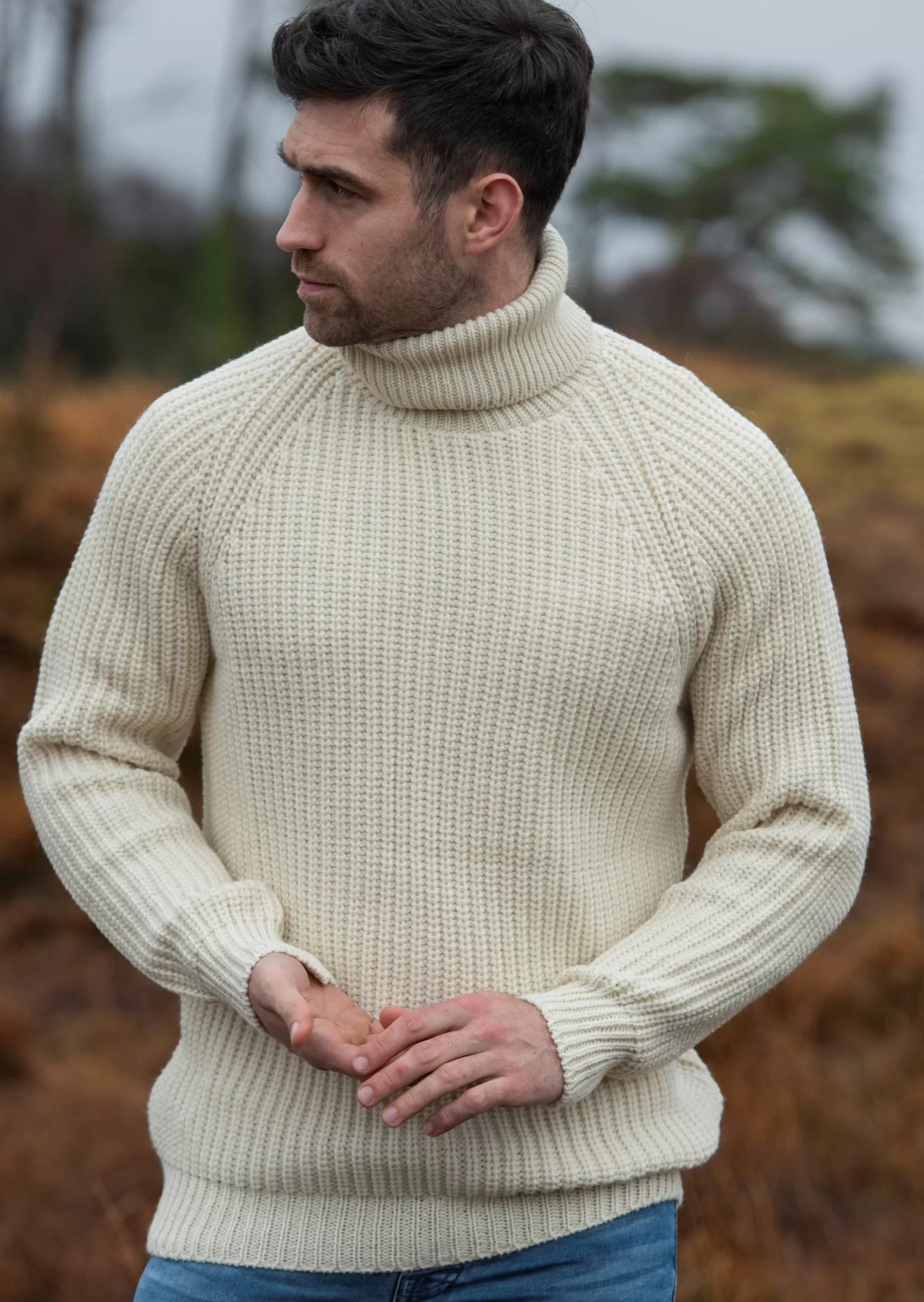 Aran Sweaters^Aran Crafts Aran Rib Roll Neck Sweater | Natural