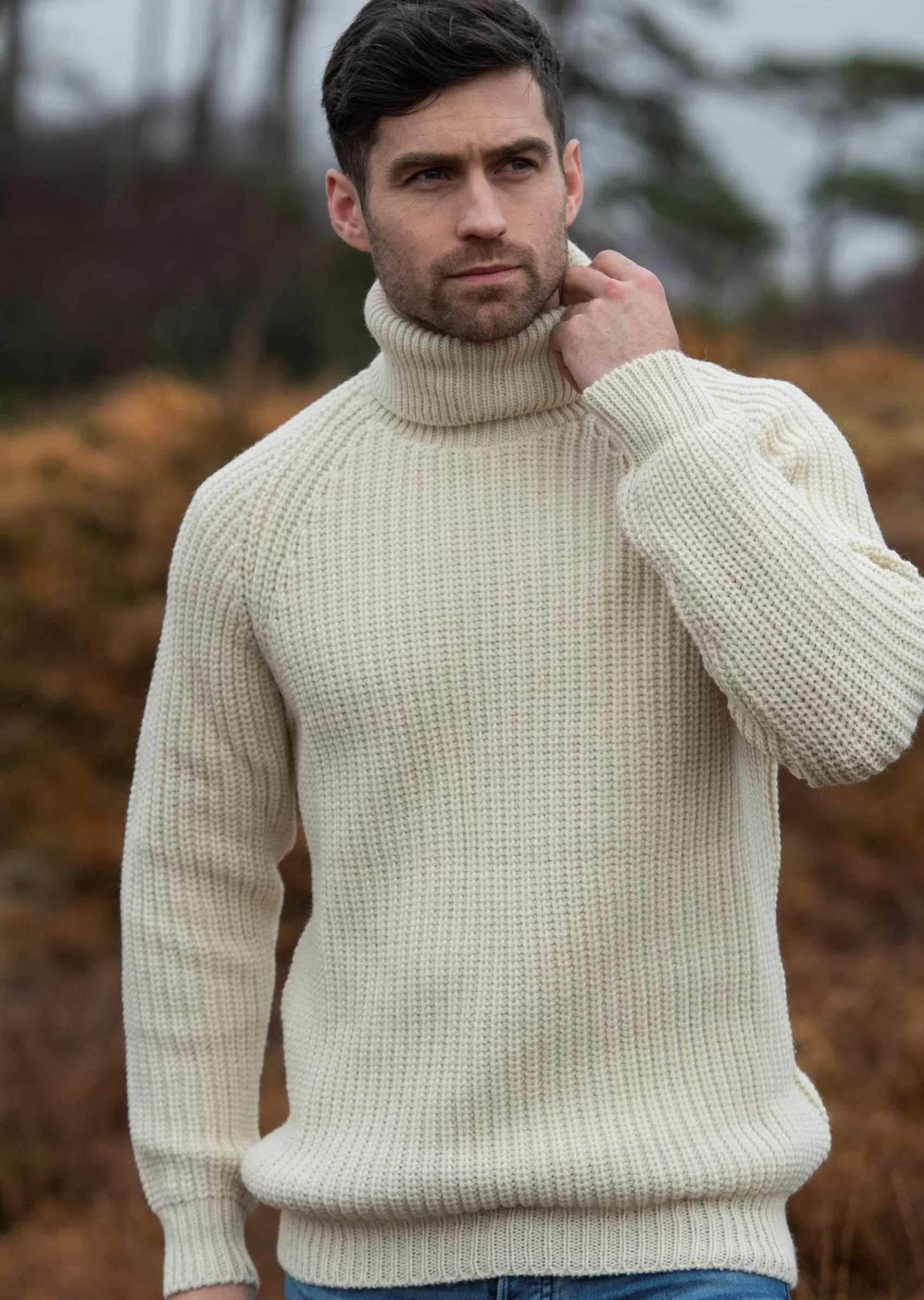 Aran Sweaters^Aran Crafts Aran Rib Roll Neck Sweater | Natural