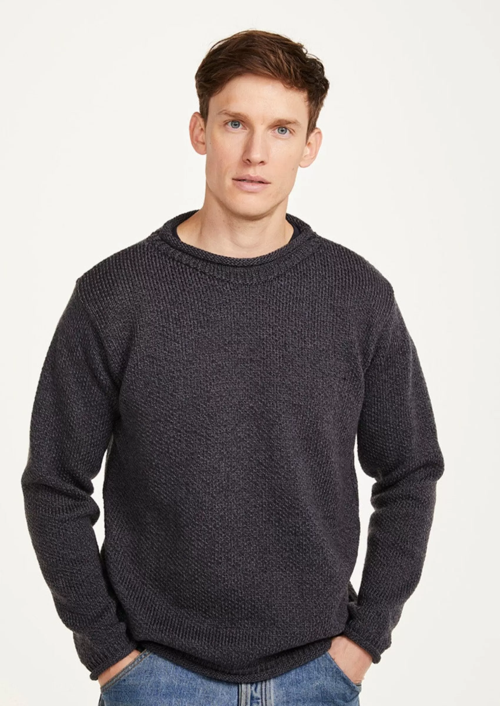 Aran Sweaters^Aran Woollen Mills Aran Roll Neck Sweater | Charcoal