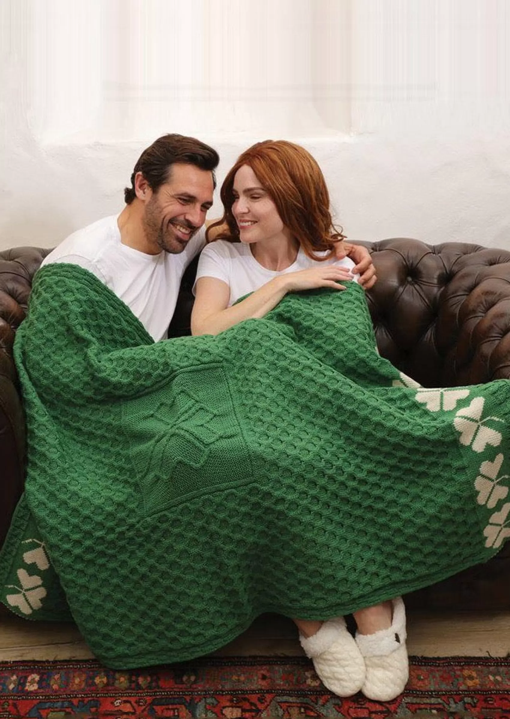 Blankets & Throws | Wool Blankets^Aran Woollen Mills Aran Shamrock Blanket | Green