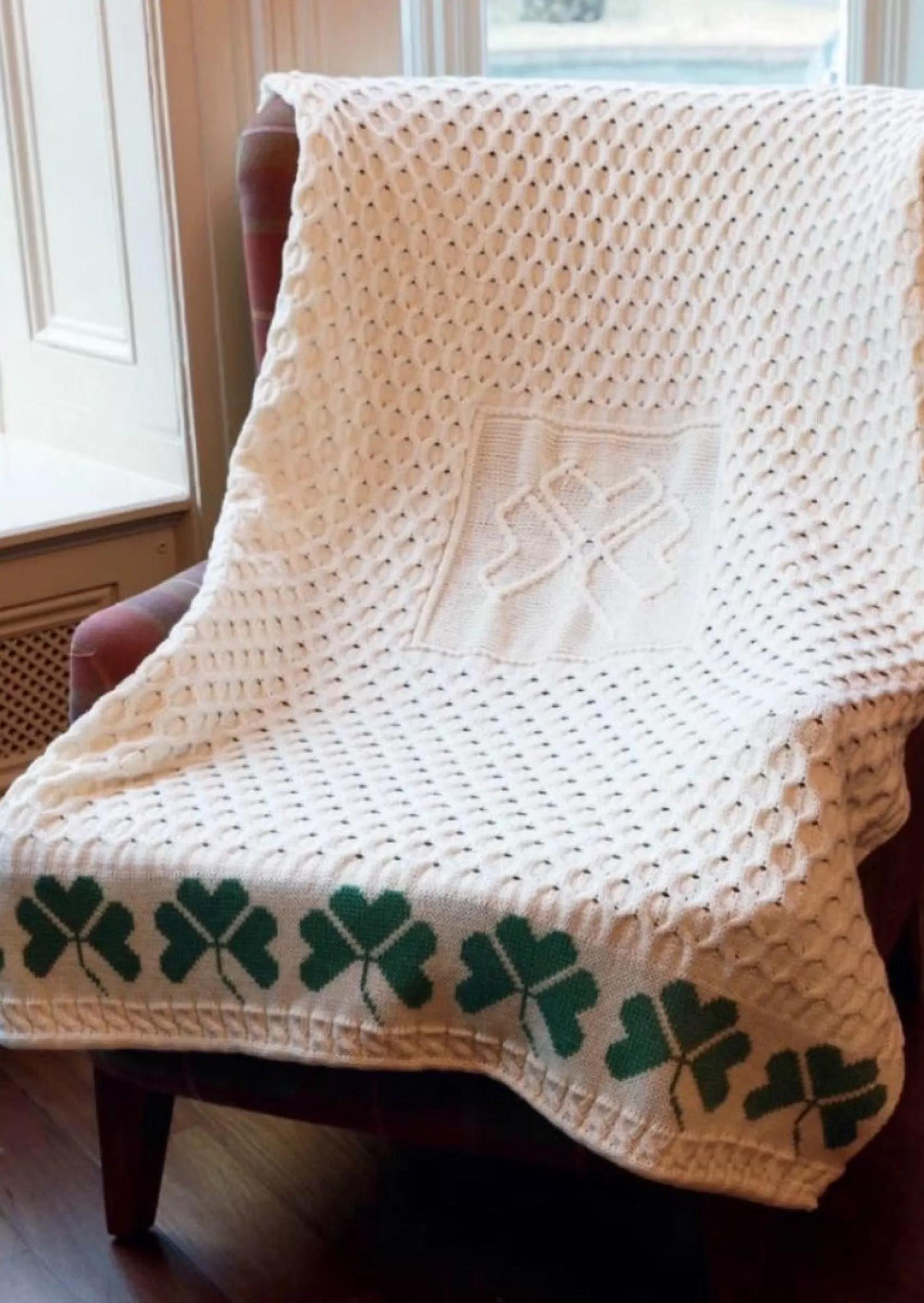 Blankets & Throws | Wool Blankets^Aran Woollen Mills Aran Shamrock Blanket | Natural