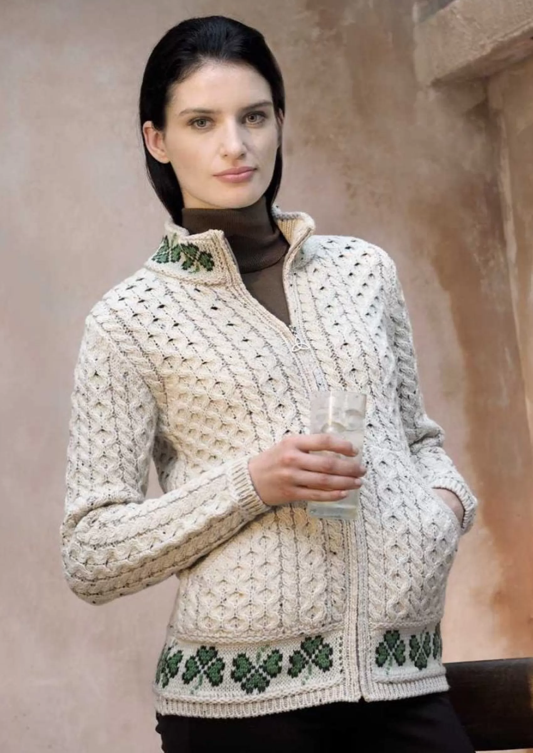 Aran Sweaters | Aran Cardigans^Aran Crafts Aran Shamrock Cardigan | Oatmeal