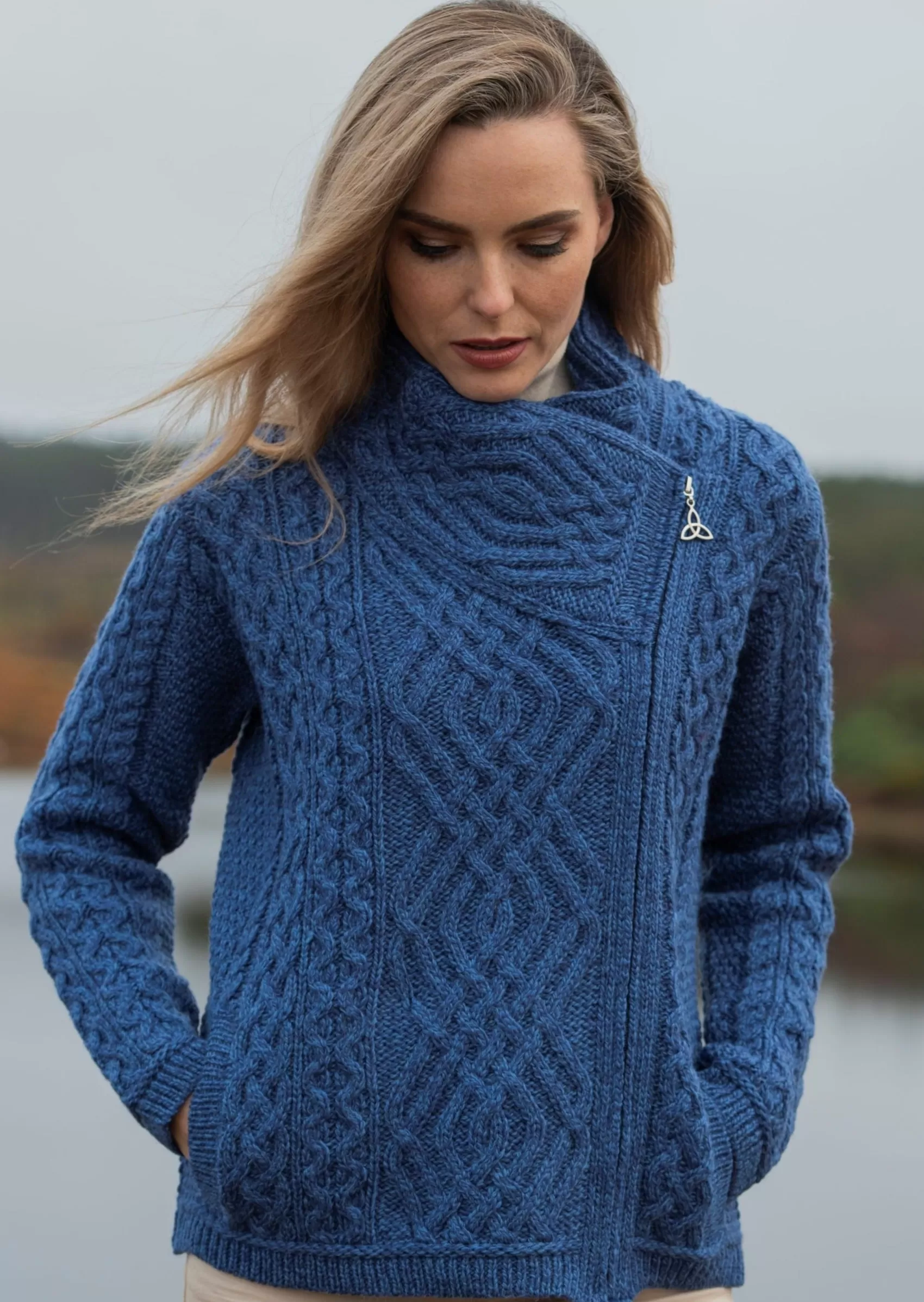 Aran Sweaters | Aran Cardigans^Aran Crafts Aran Shannon Side Zip Cardigan | Blue