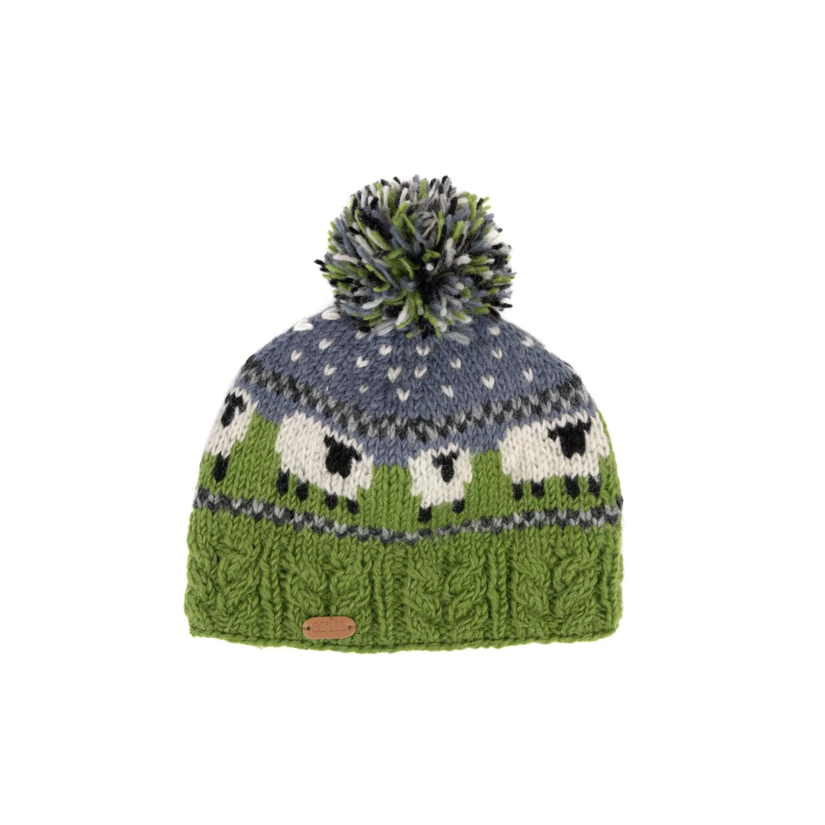 Hats & Caps^Erin Knitwear Aran Sheep Bobble Hat | Blue and Green