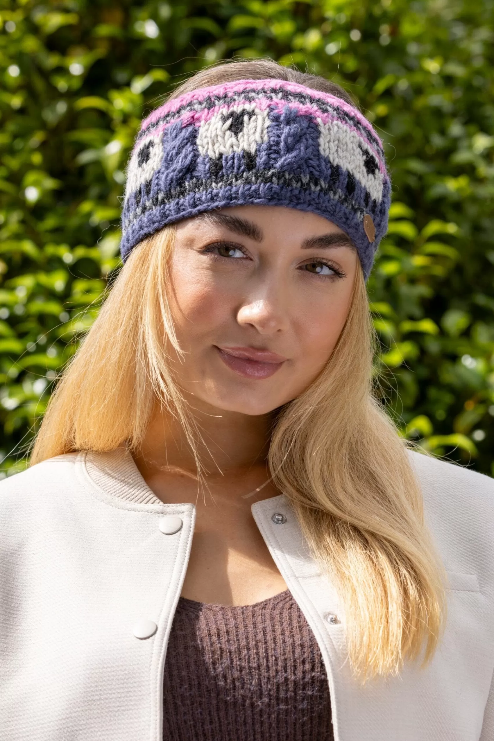 Hats & Caps^Erin Knitwear Aran Sheep Headband | Blue & Pink