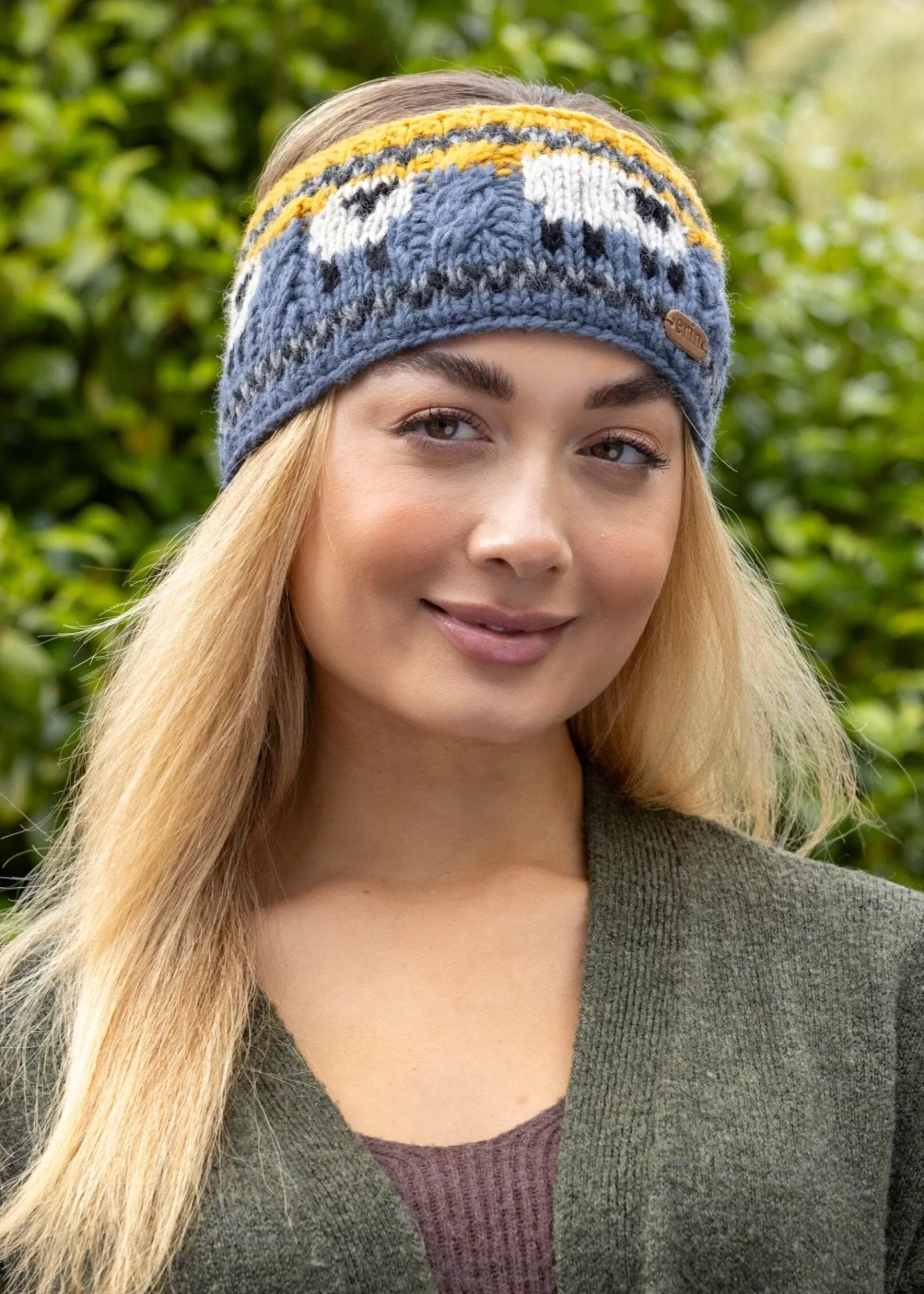 Hats & Caps^Erin Knitwear Aran Sheep Headband | Blue & Yellow