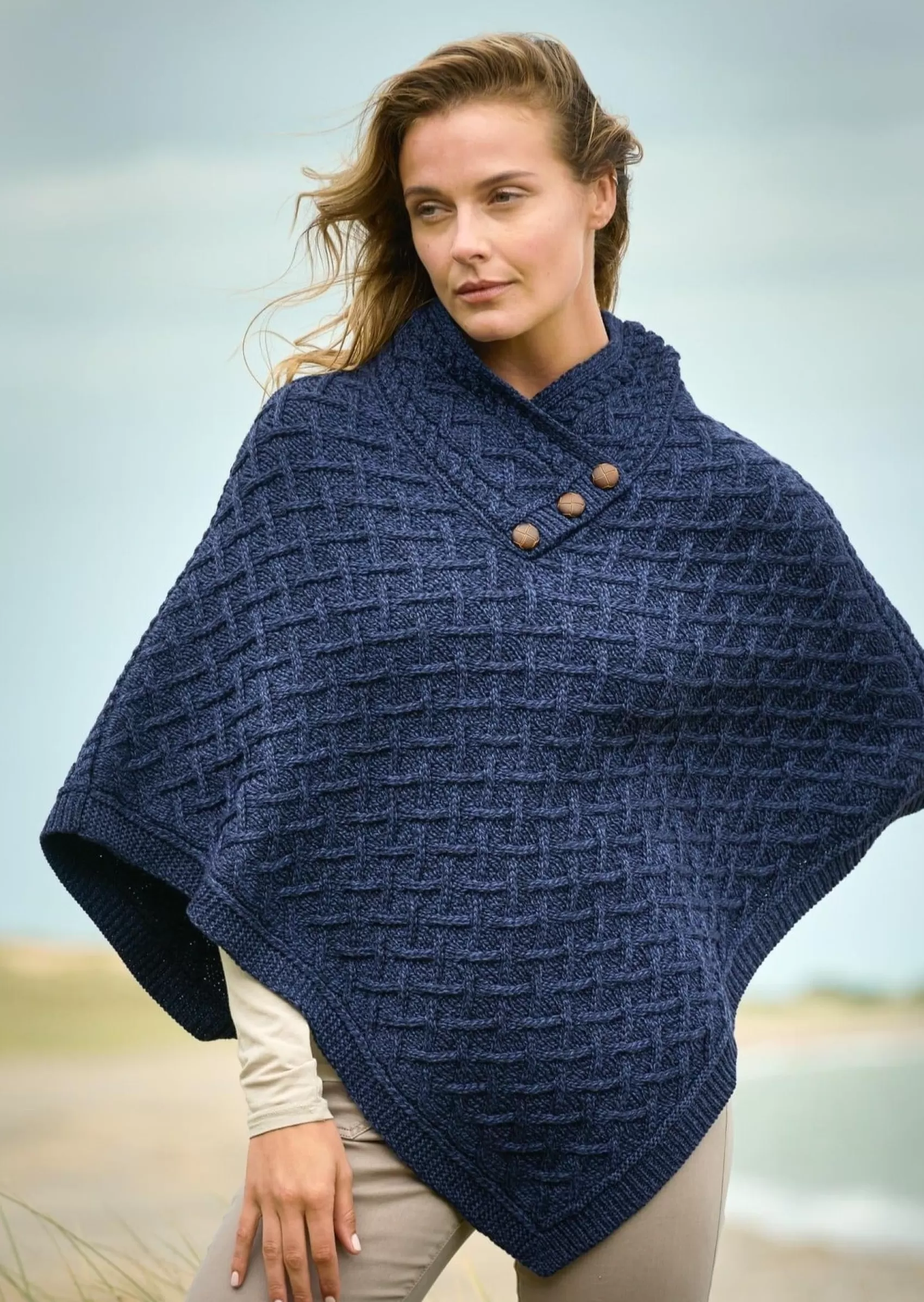 Ponchos / Capes / Shawls^Aran Crafts Aran Super Soft Merino Wool Poncho | Blue