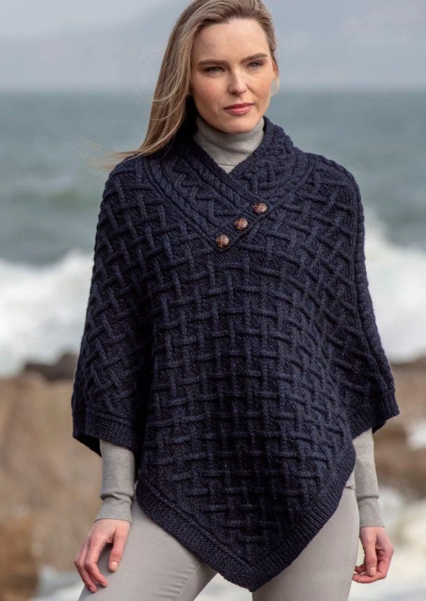 Ponchos / Capes / Shawls^Aran Crafts Aran Super Soft Merino Wool Poncho | Blue