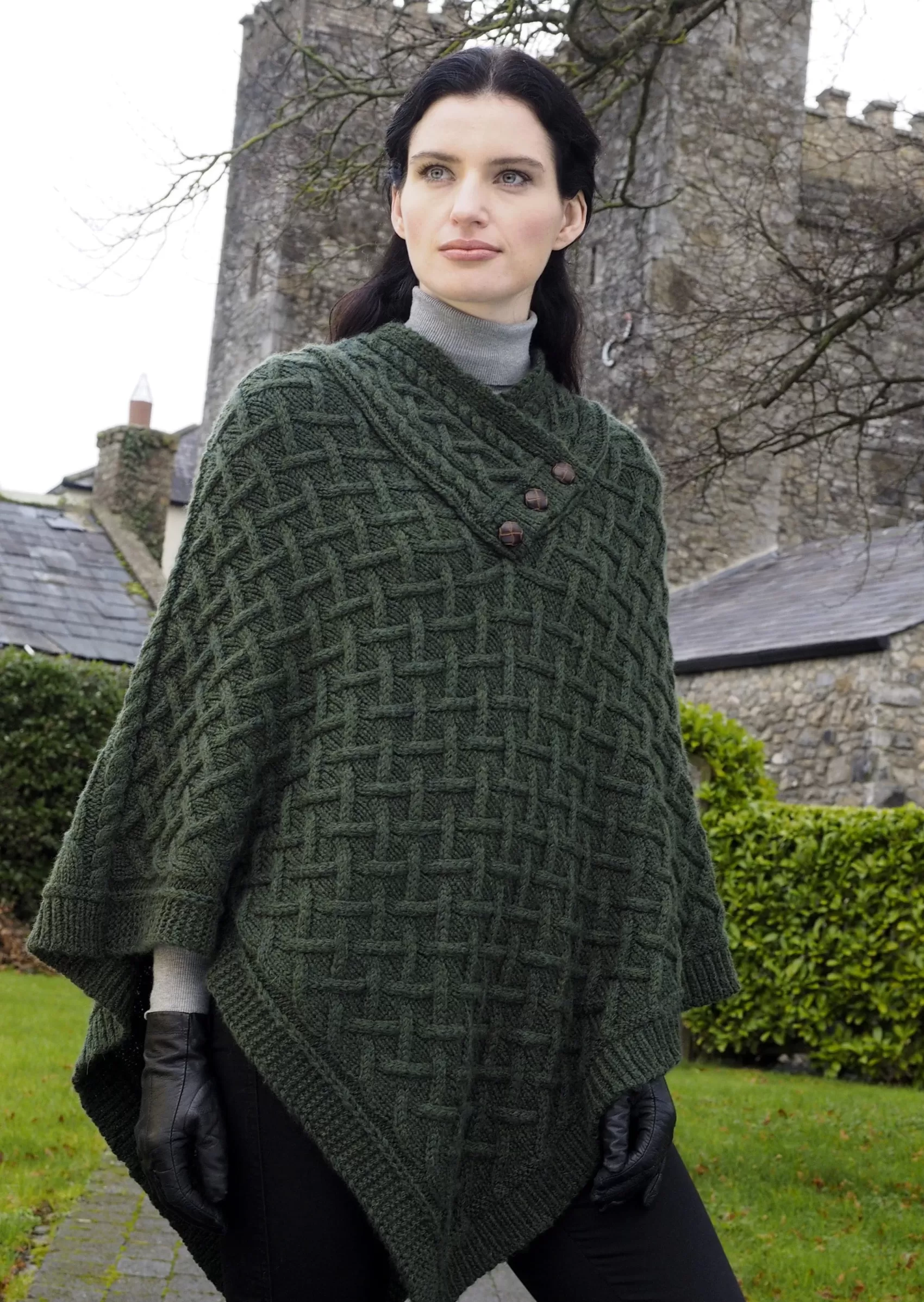 Ponchos / Capes / Shawls^Aran Crafts Aran Super Soft Merino Wool Poncho | Green