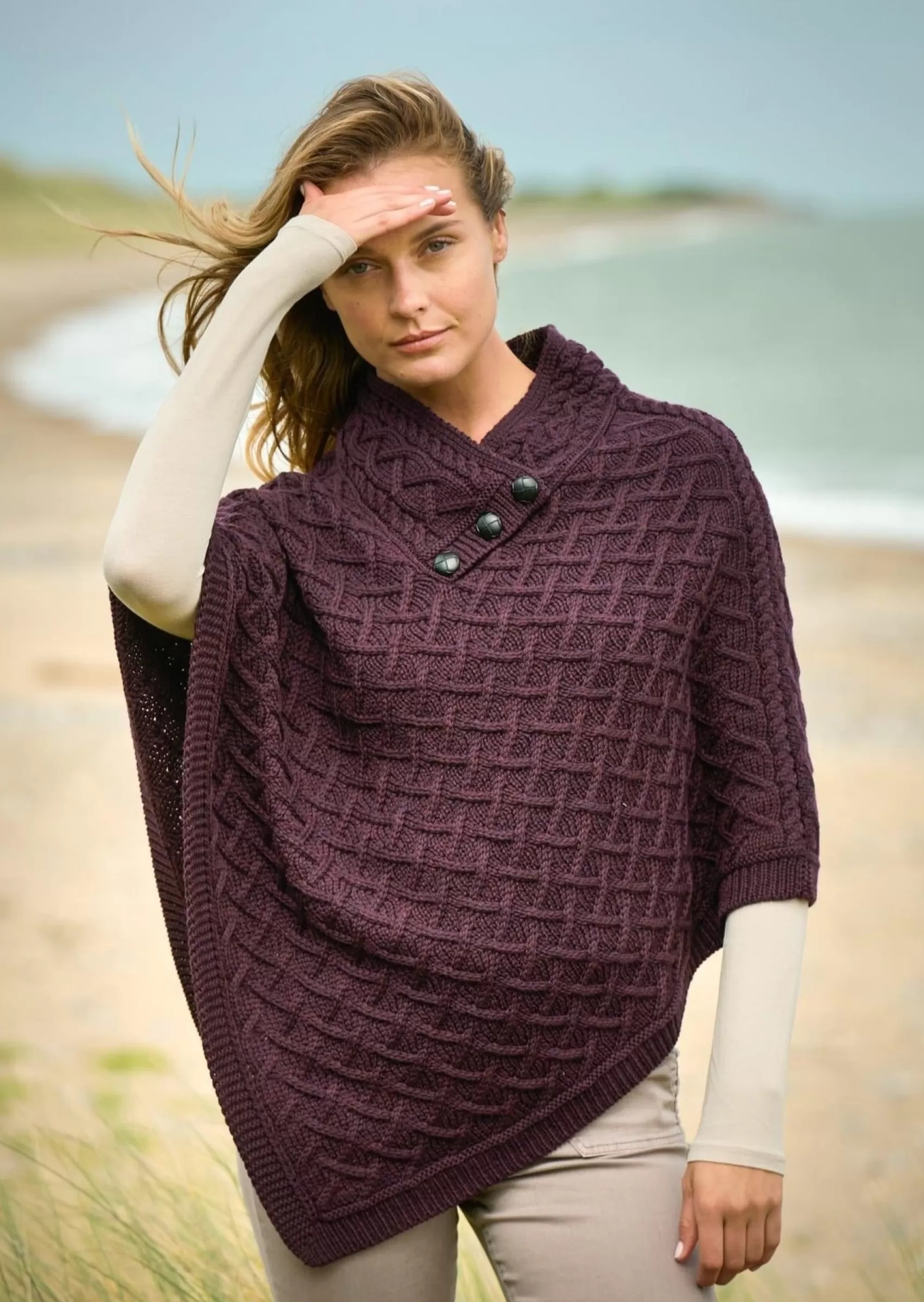 Ponchos / Capes / Shawls^Aran Crafts Aran Super Soft Merino Wool Poncho | Plum